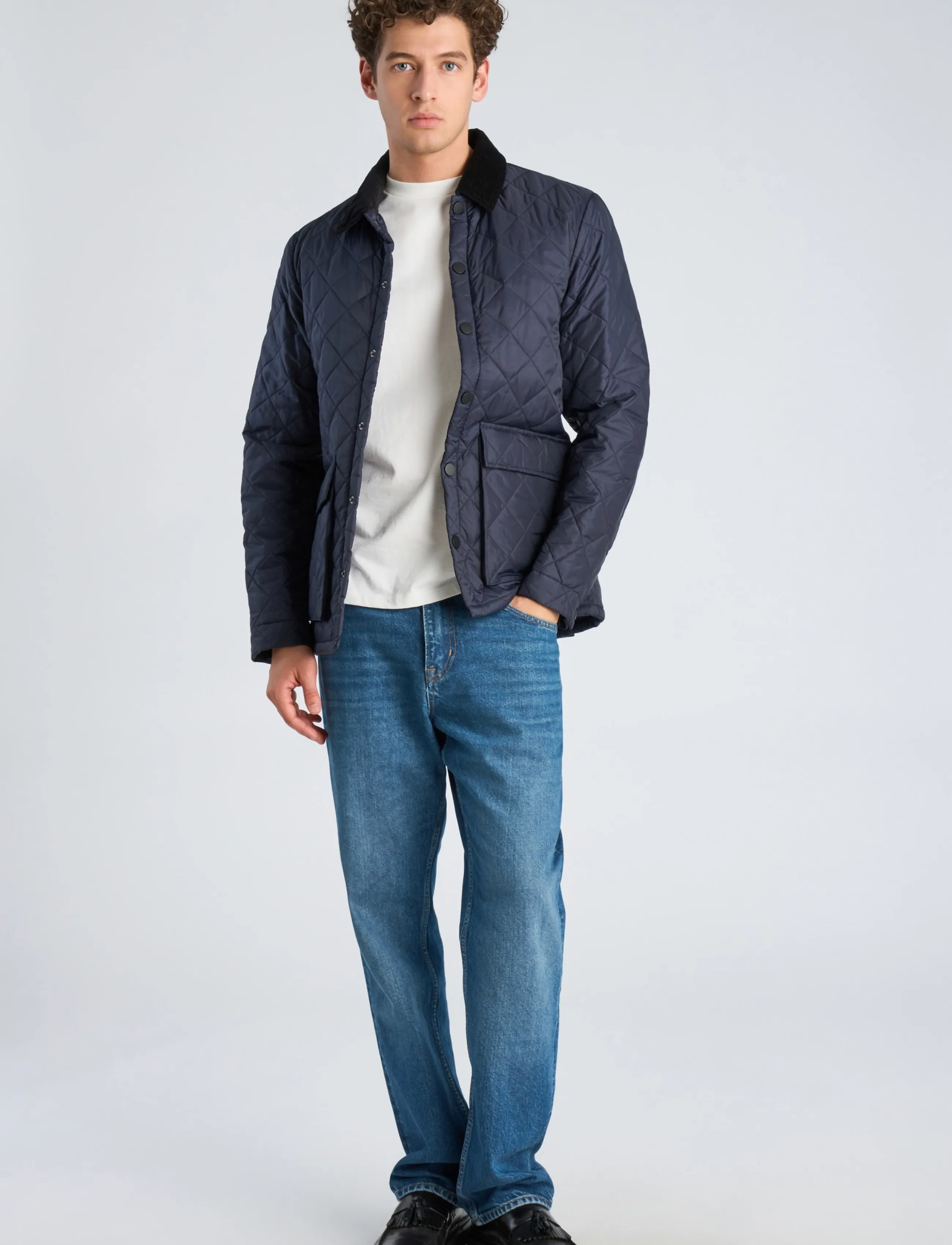 Lindbergh Quilted jacket with corduroy collar - Joped - NAVY / navy