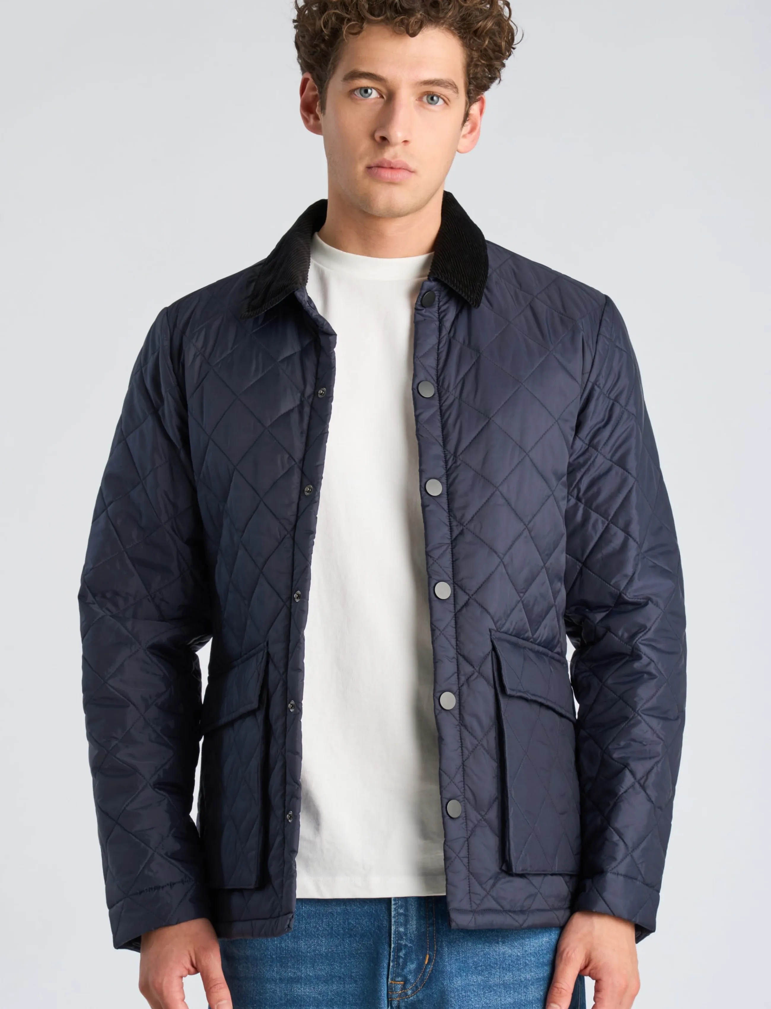 Lindbergh - Quilted jacket with corduroy collar - sügisjoped - navy - 3