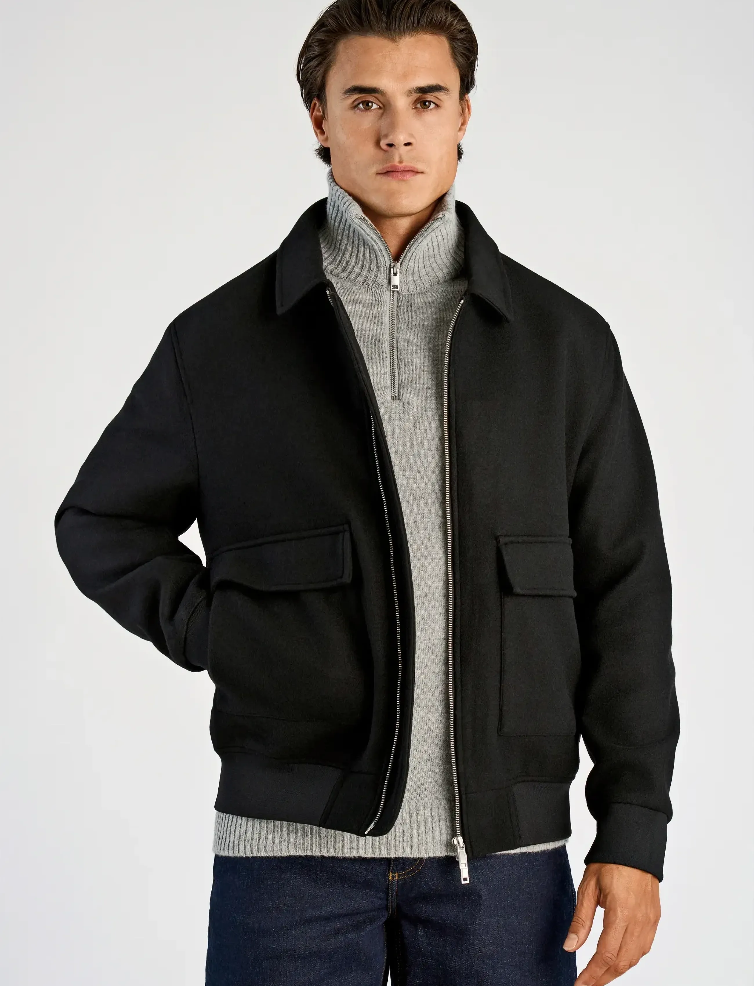 Lindbergh Wool Look Zip-Through Jacketwool Jacket, XXL, Jackets, Schwarz - Light Männerswear