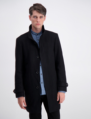 Lindbergh - Recycled wool funnel neck coat - winter jackets - black - 3