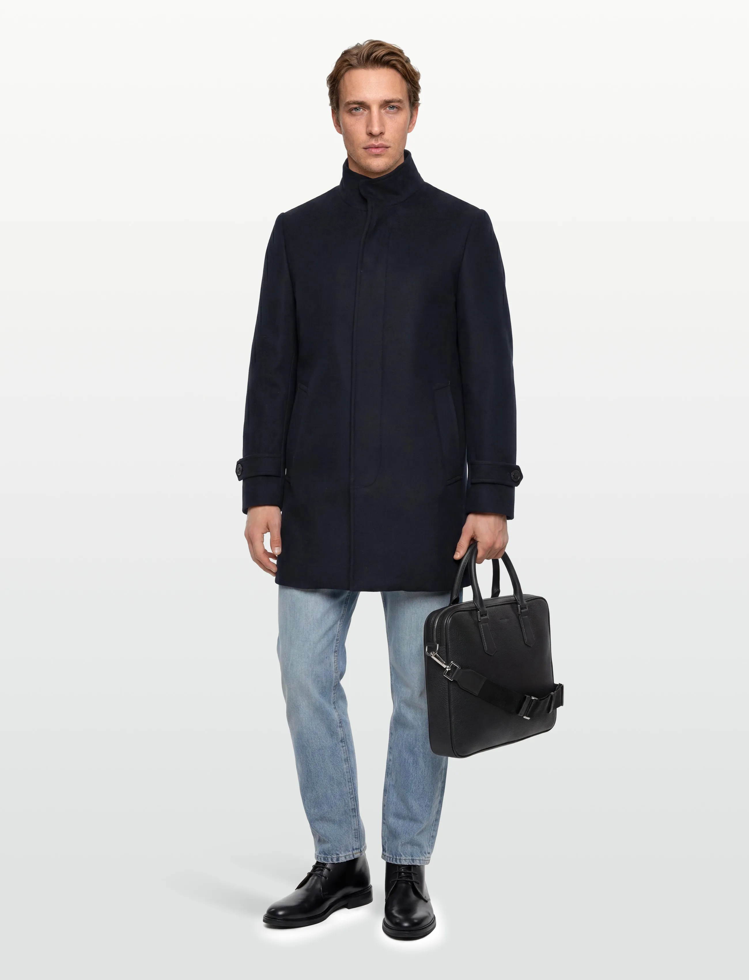 Lindbergh Recycled Wool Funnel Neck Coat, XL, Navy, Frakker > Uldfrakker, Herre