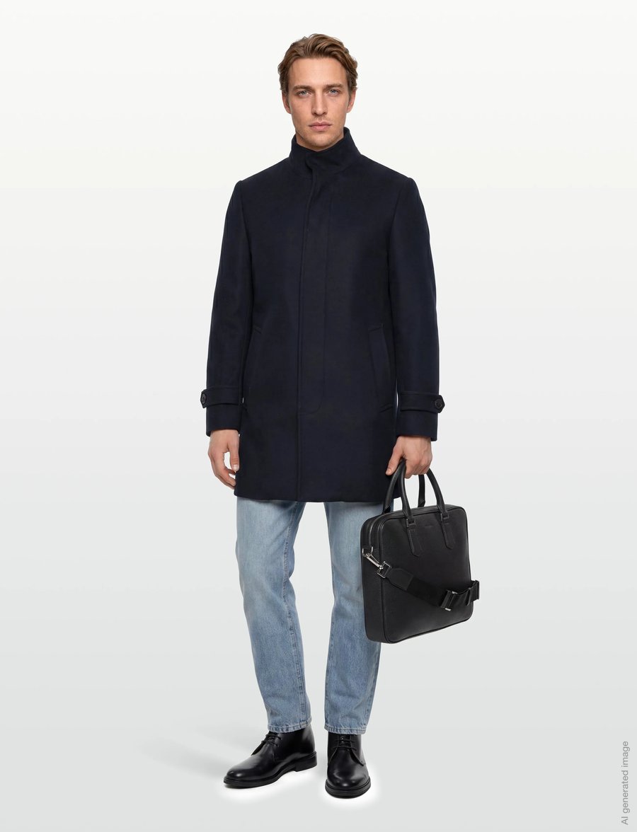 Lindbergh - Recycled wool funnel neck coat - wollmäntel - navy - 0