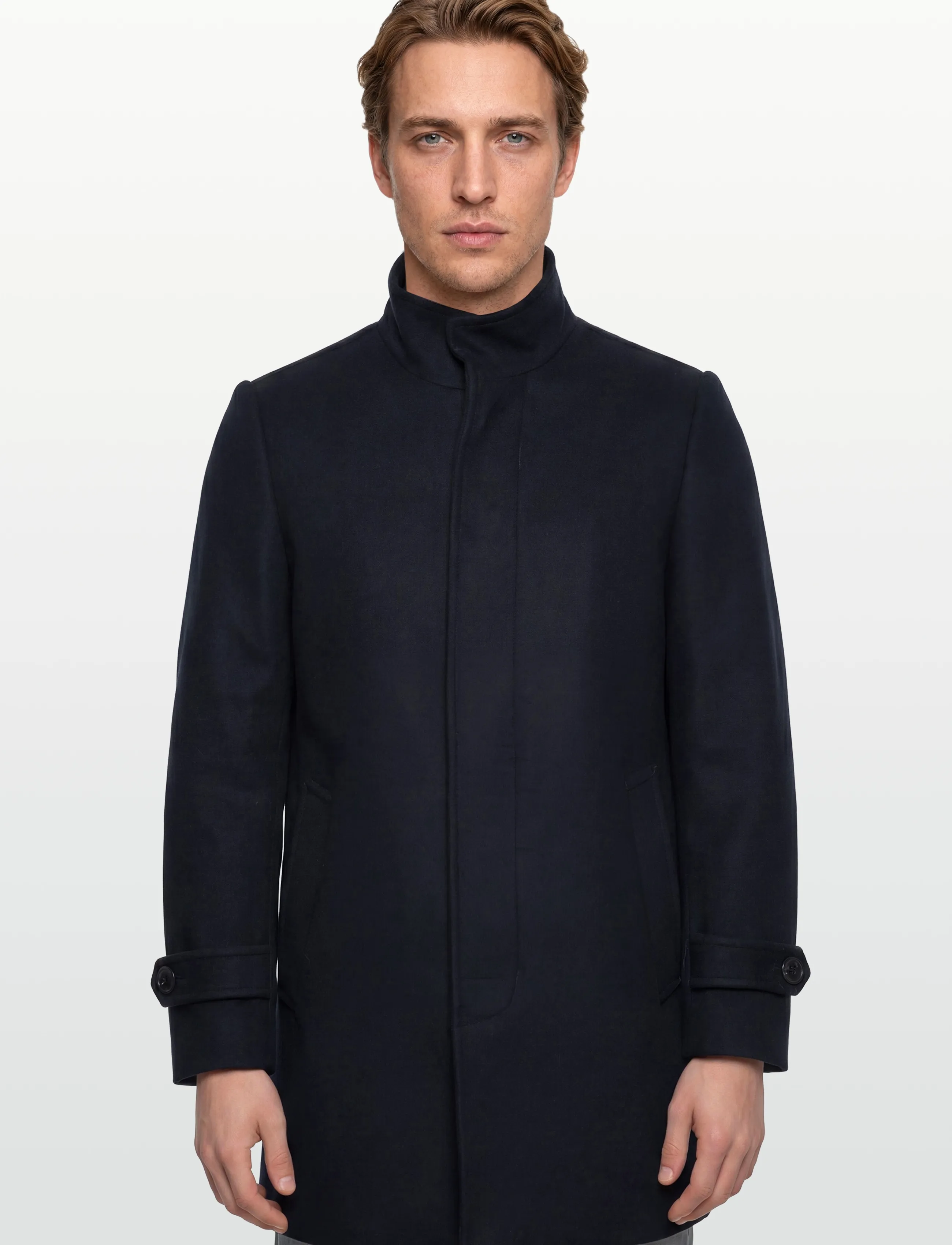 Lindbergh - Recycled wool funnel neck coat - uldfrakker - navy - 3
