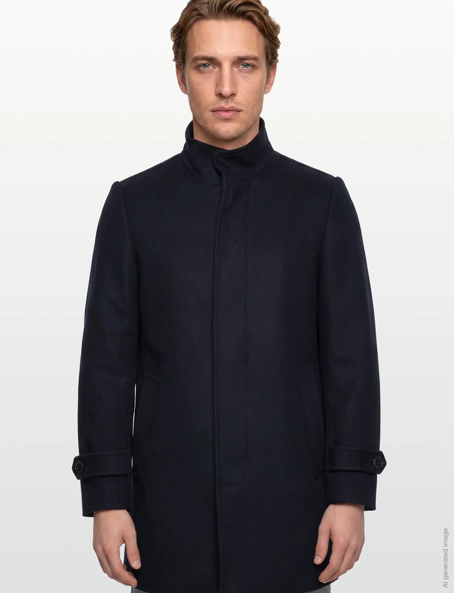 Lindbergh - Recycled wool funnel neck coat - wollmäntel - navy - 3