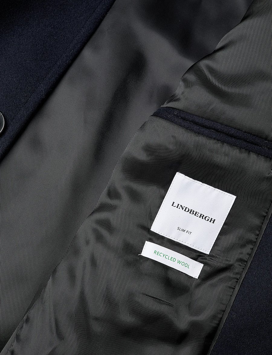 Lindbergh - Recycled wool funnel neck coat - wollmäntel - navy - 4