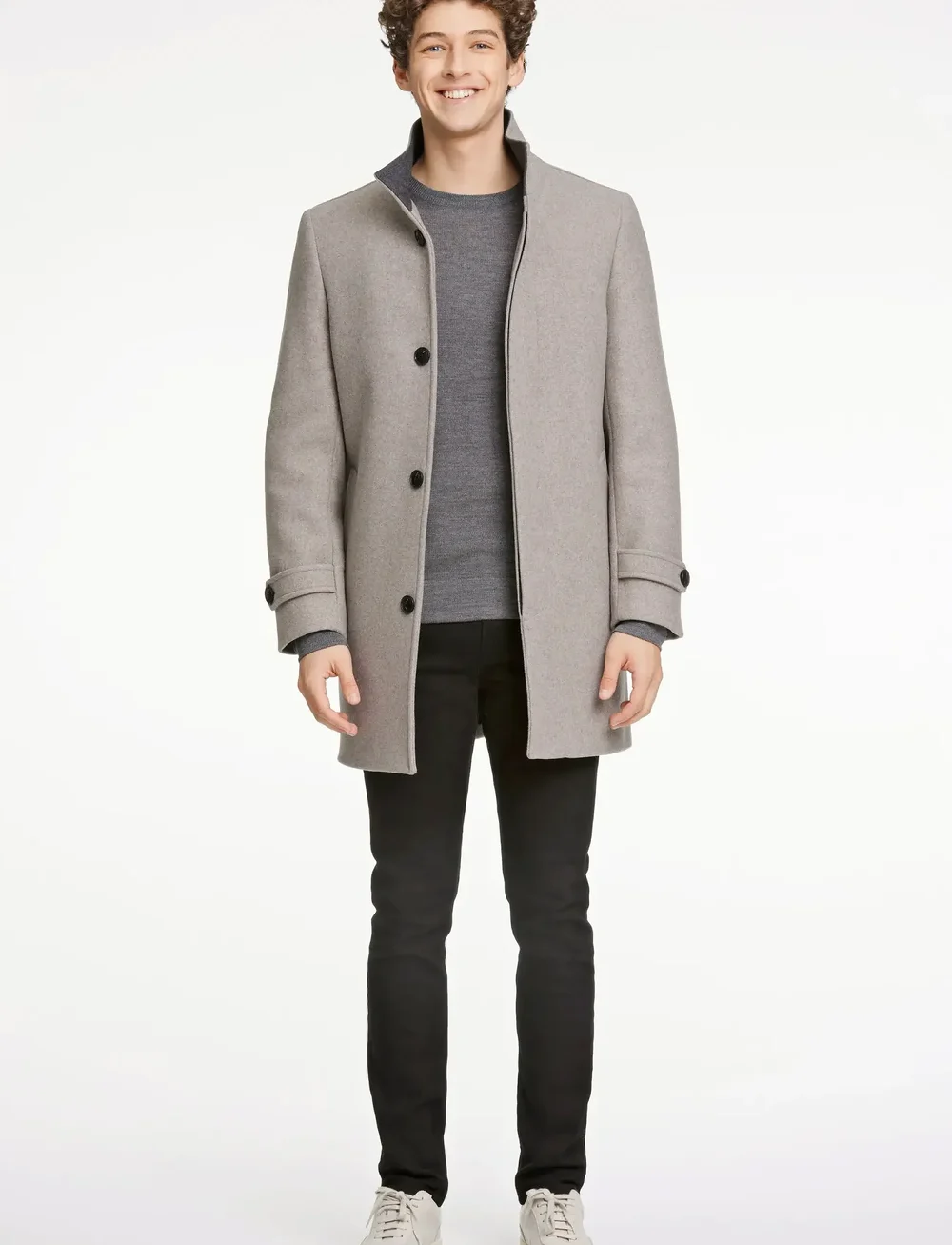 Lindbergh - Recycled wool funnel neck coat - wollen mantels - stone mel - 0