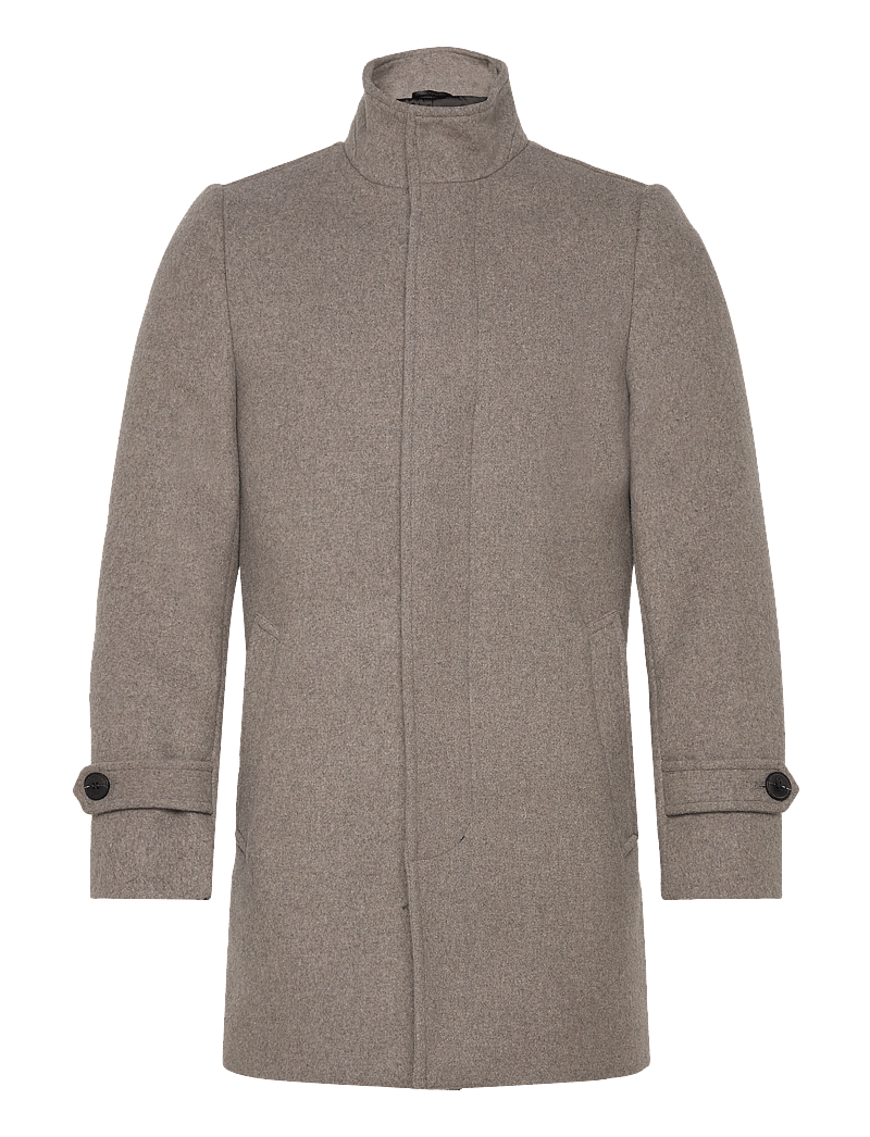 Lindbergh - Recycled wool funnel neck coat - vinterjackor - stone mel - 1