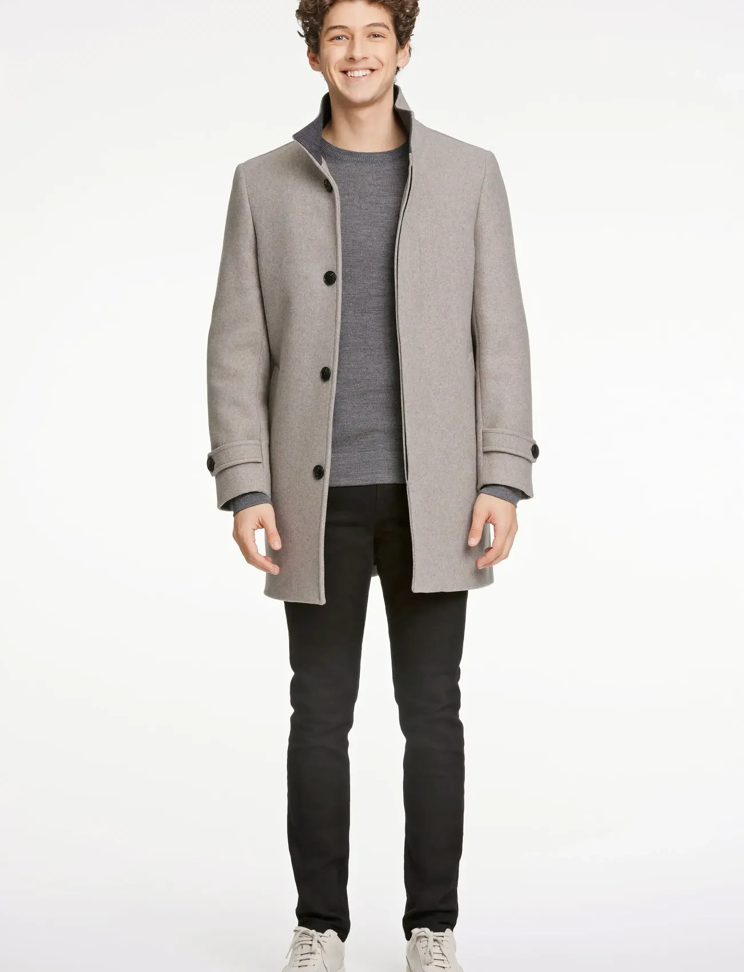 Lindbergh Recycled wool funnel neck coat - Rockar - STONE MEL / beige