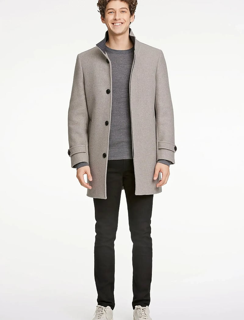Lindbergh - Recycled wool funnel neck coat - vinterjackor - stone mel - 0