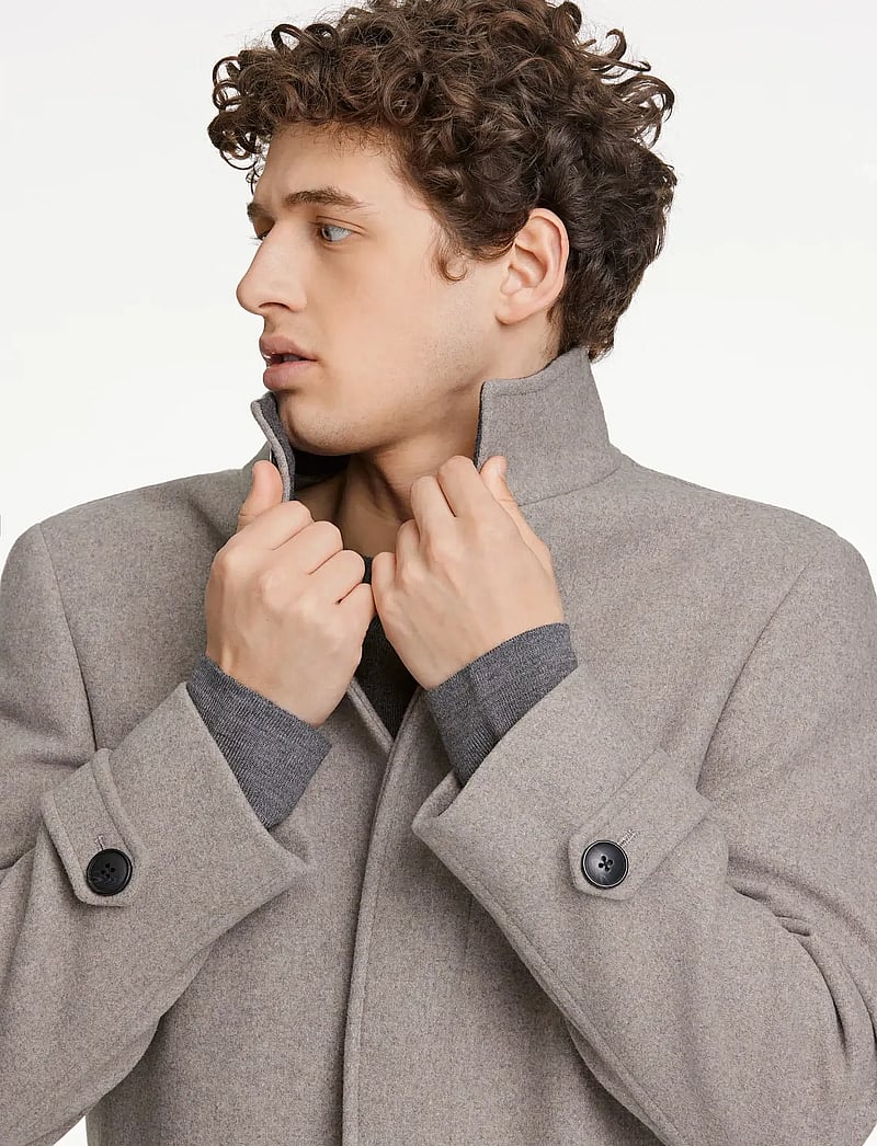 Lindbergh - Recycled wool funnel neck coat - vinterjackor - stone mel - 3