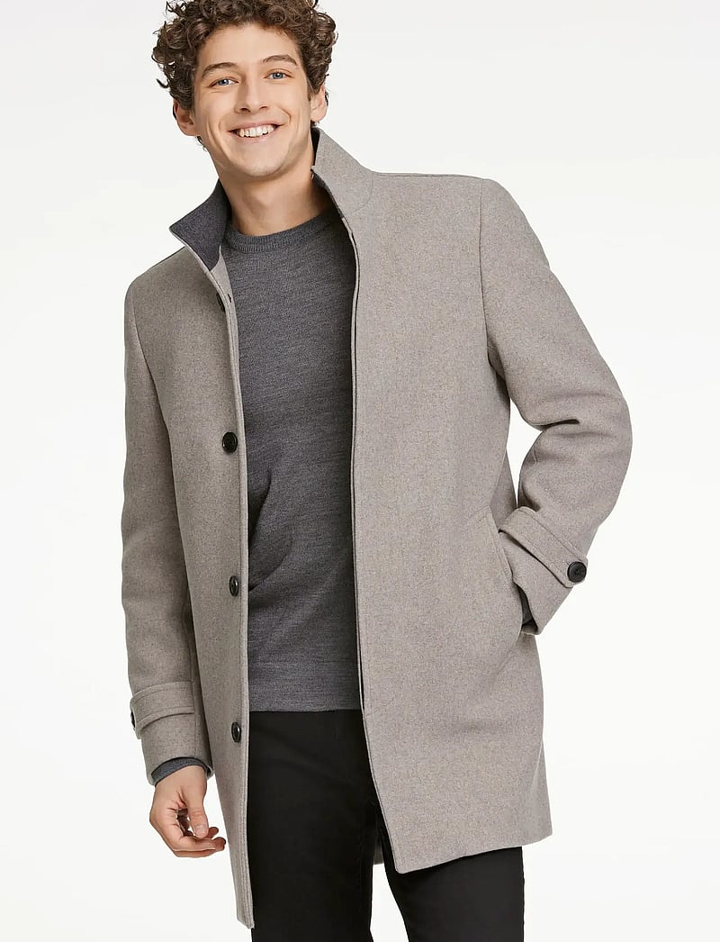 Lindbergh - Recycled wool funnel neck coat - vinterjackor - stone mel - 5