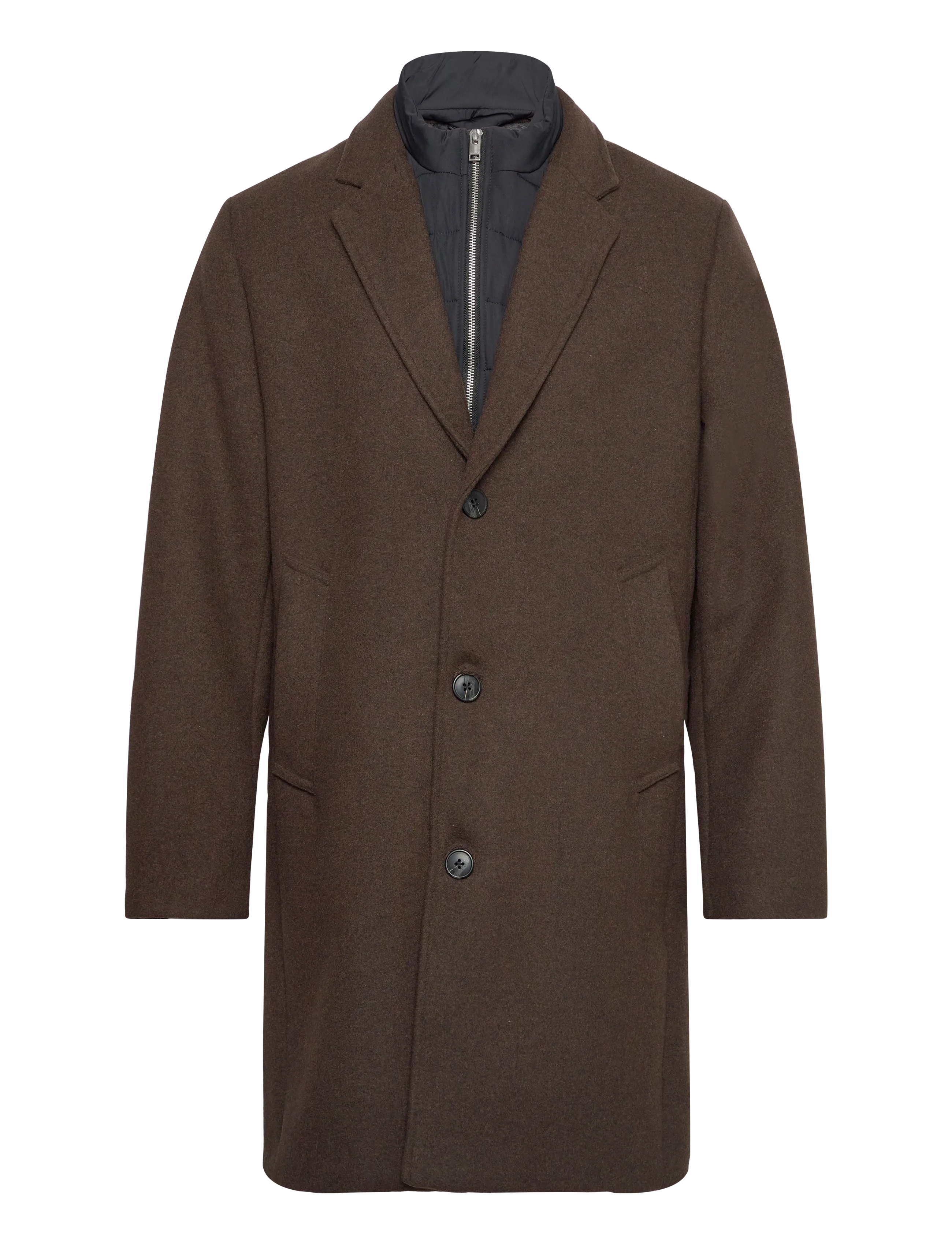 Detachable collar lapel coat - DK BROWN MEL