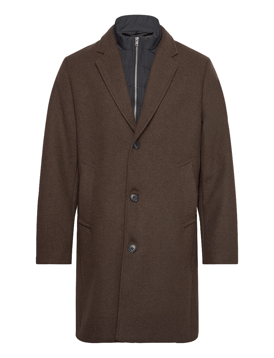 Lindbergh - Detachable collar lapel coat - ullrockar - dk brown mel - 1