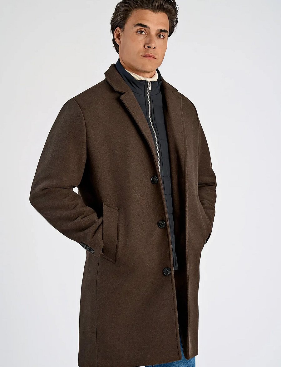 Lindbergh - Detachable collar lapel coat - ullrockar - dk brown mel - 3