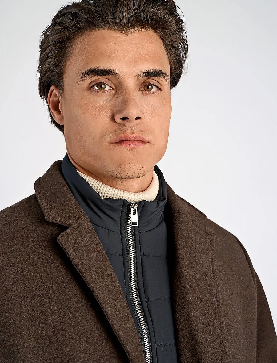 Lindbergh - Detachable collar lapel coat - ullrockar - dk brown mel - 4