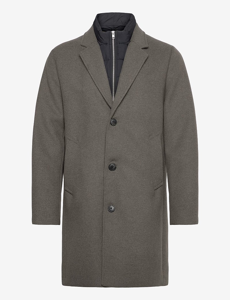 Lindbergh - Detachable collar lapel coat - dk stone mel - 1
