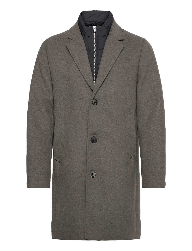 Lindbergh - Detachable collar lapel coat - wollmäntel - dk stone mel - 1