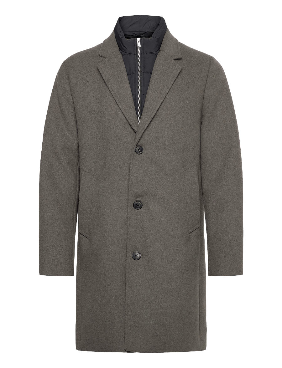 Lindbergh - Detachable collar lapel coat - wool coats - dk stone mel - 1