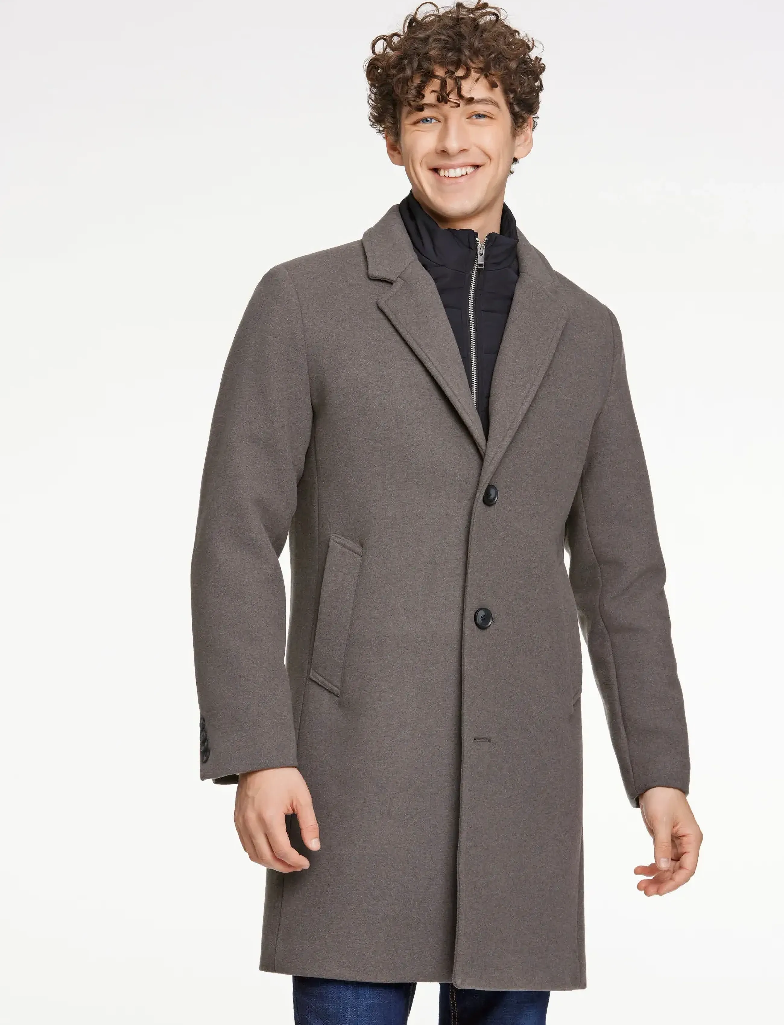 Lindbergh Detachable collar lapel coat - Uldfrakker - DK STONE MEL / grey