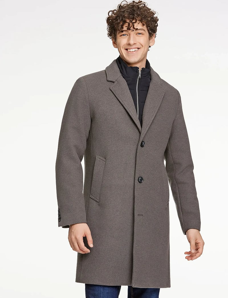 Lindbergh - Detachable collar lapel coat - wollmäntel - dk stone mel - 0