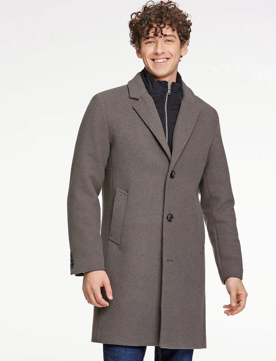 Lindbergh - Detachable collar lapel coat - wool coats - dk stone mel - 0