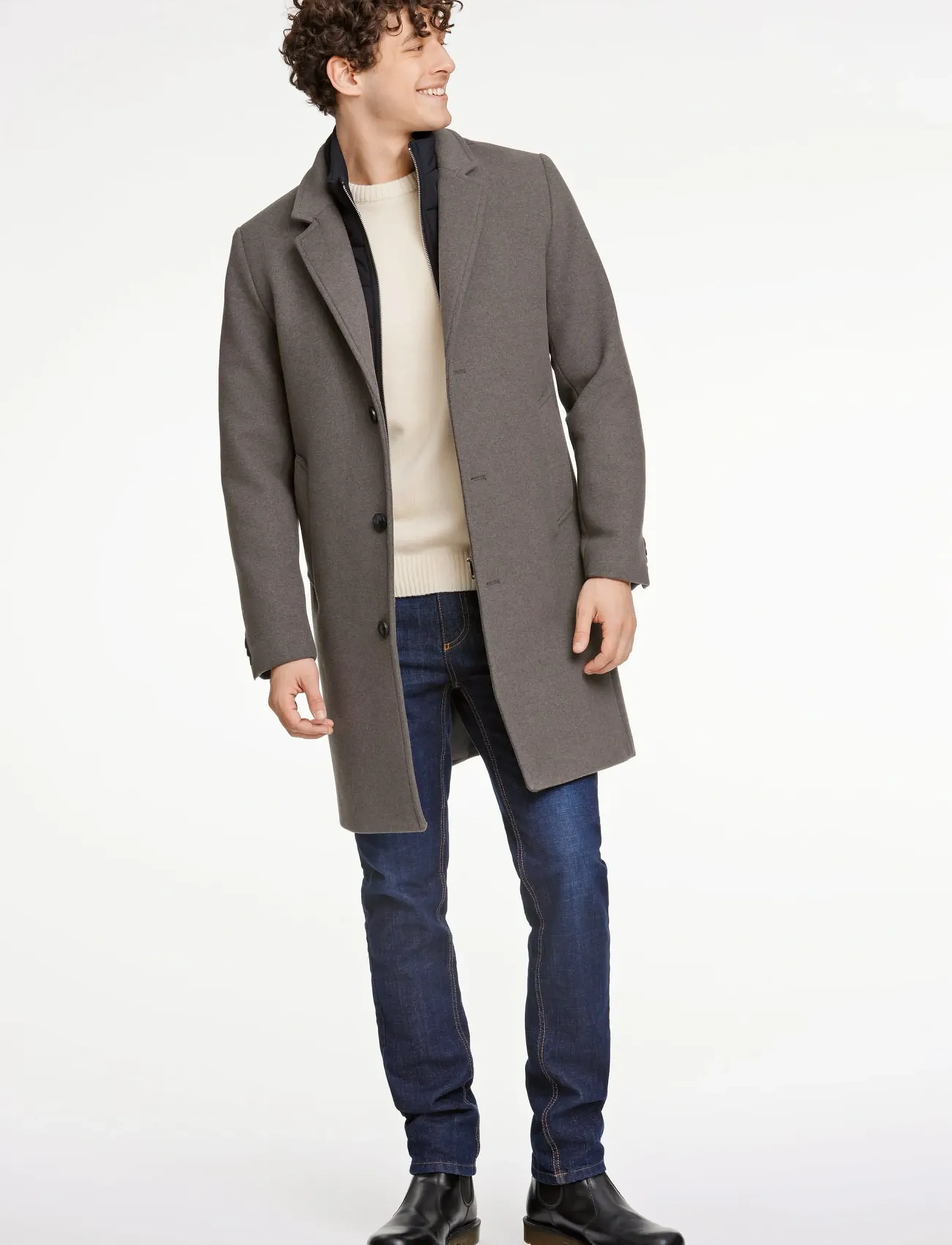 Lindbergh - Detachable collar lapel coat - wollmäntel - dk stone mel - 3