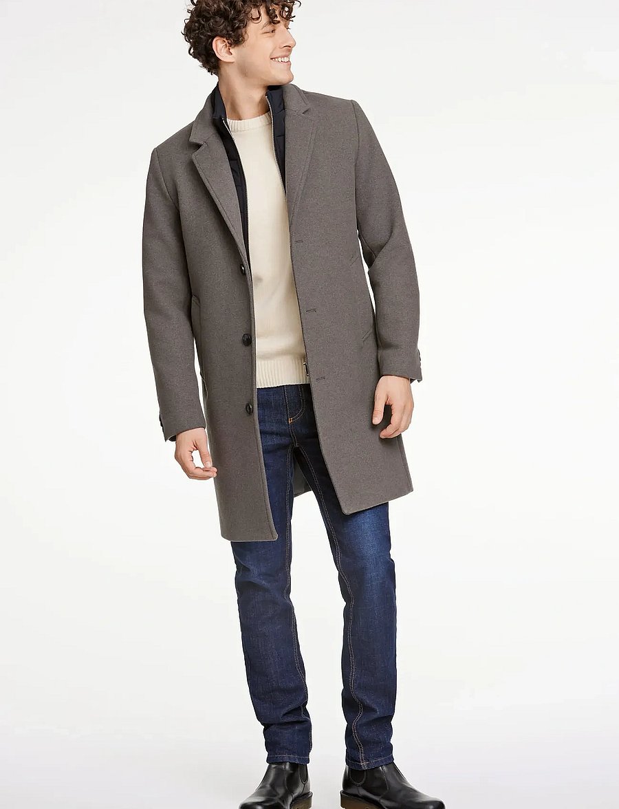 Lindbergh - Detachable collar lapel coat - wool coats - dk stone mel - 3