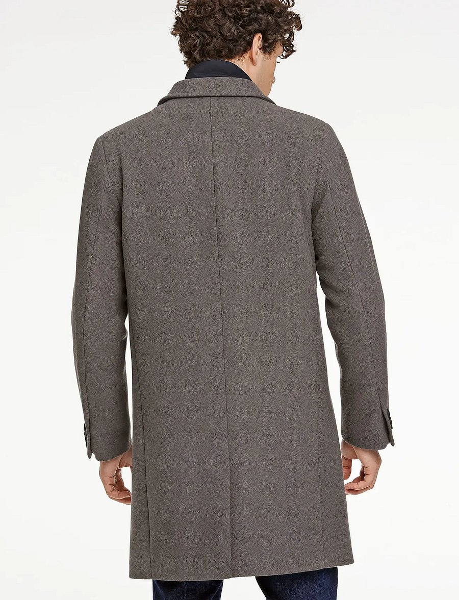 Lindbergh - Detachable collar lapel coat - wool coats - dk stone mel - 4