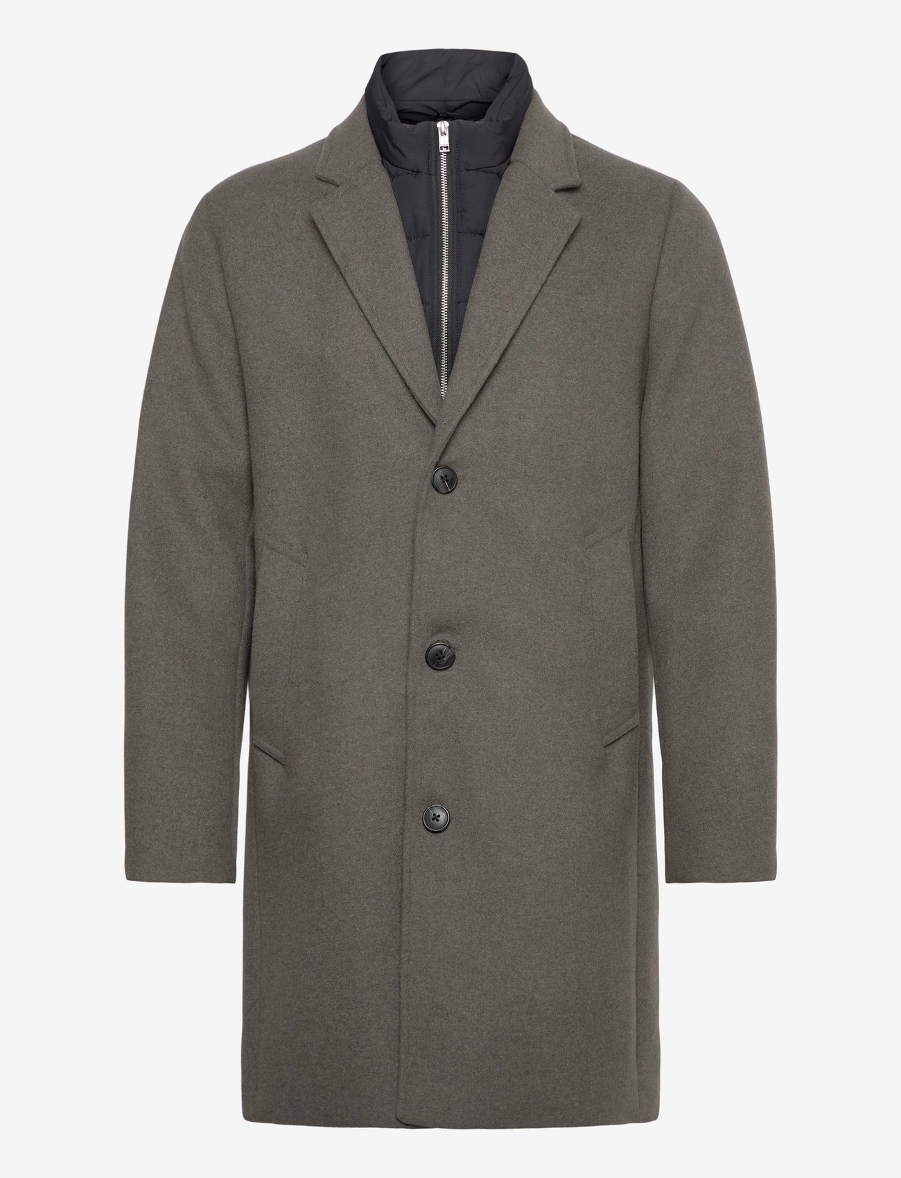 Lindbergh - Detachable collar lapel coat - vinterjackor - dk stone mel - 1