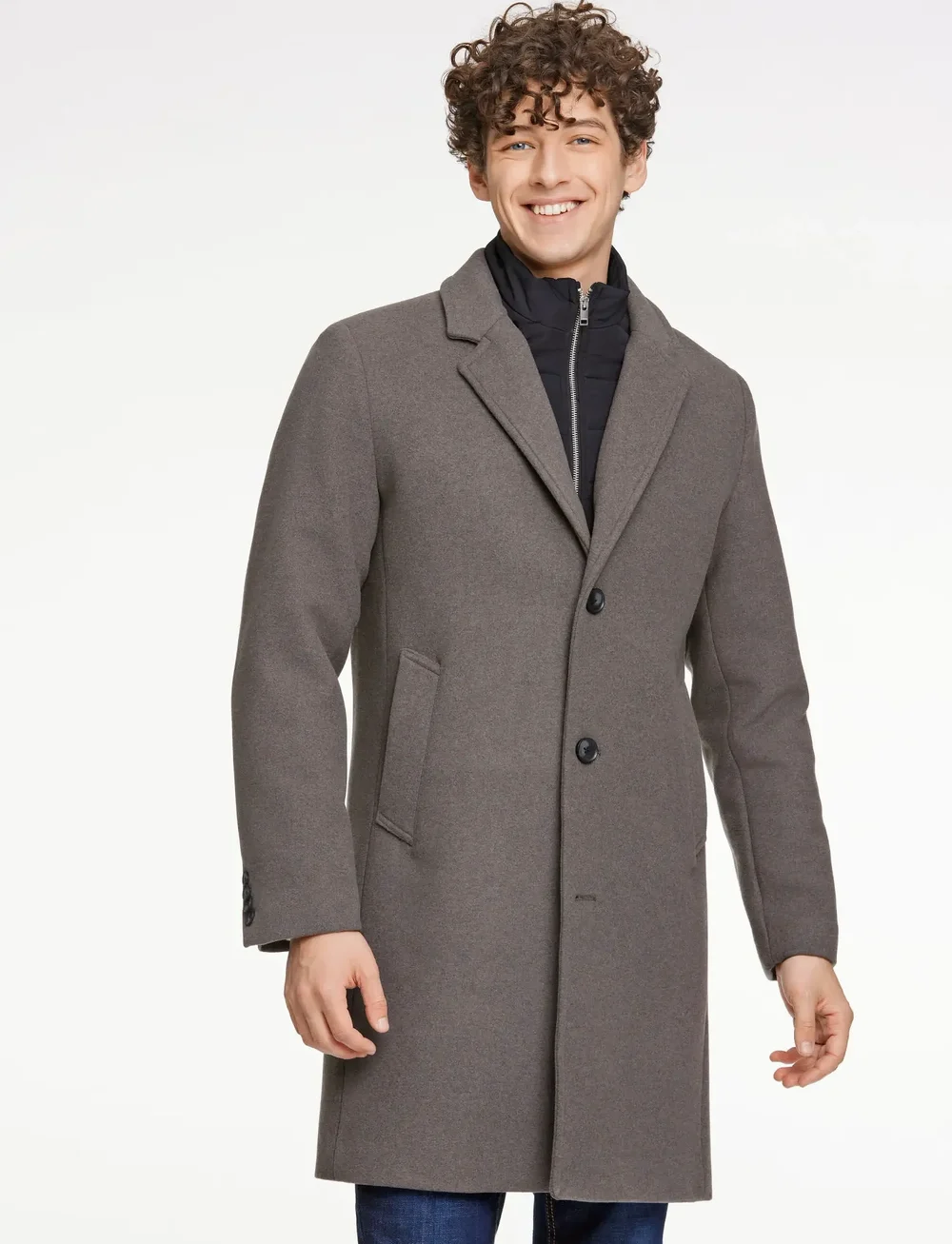 Lindbergh - Detachable collar lapel coat - winterjacken - dk stone mel - 0