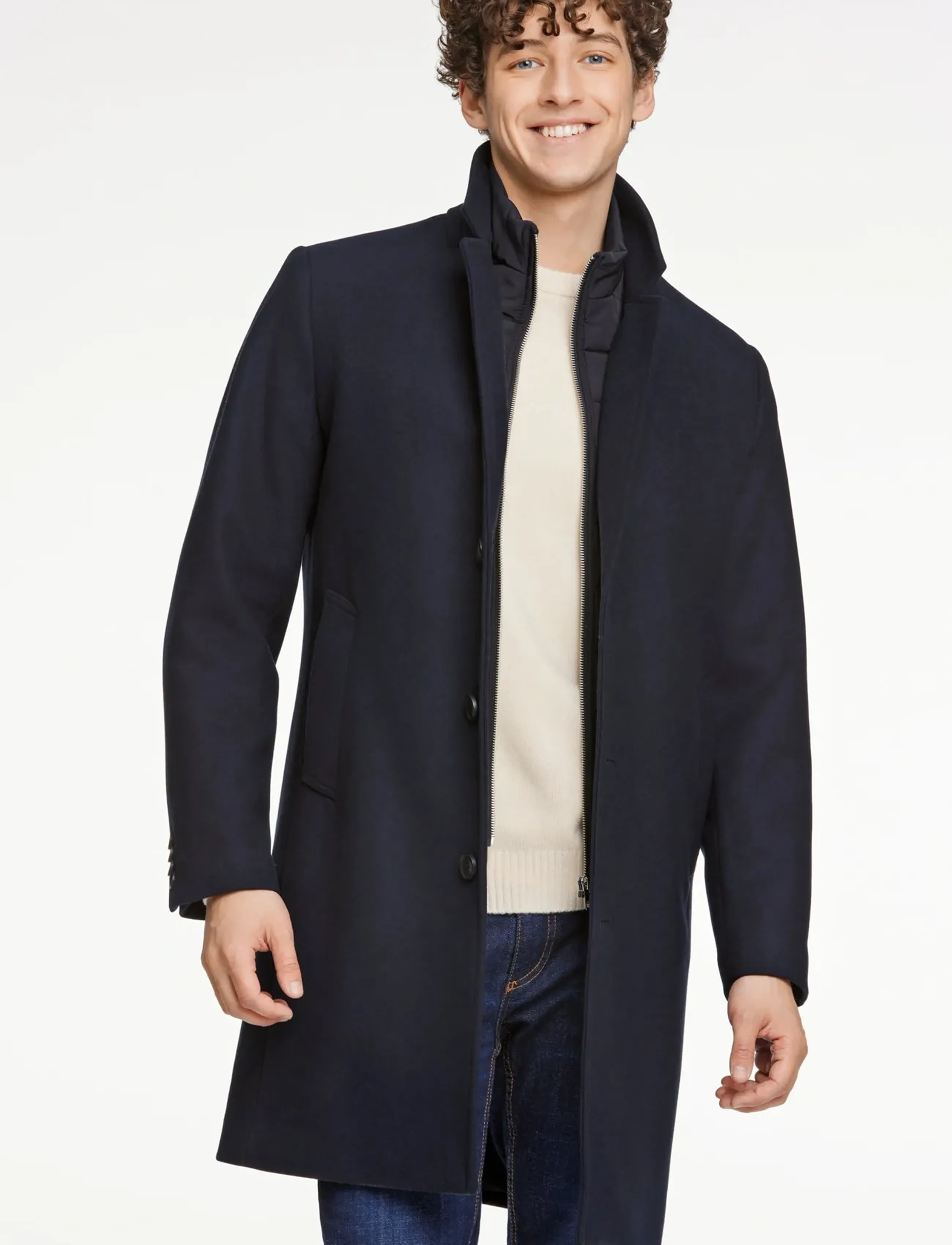 Lindbergh Detachable Collar Lapel Coat, XXL, Navy, Frakker > Uldfrakker, Herre