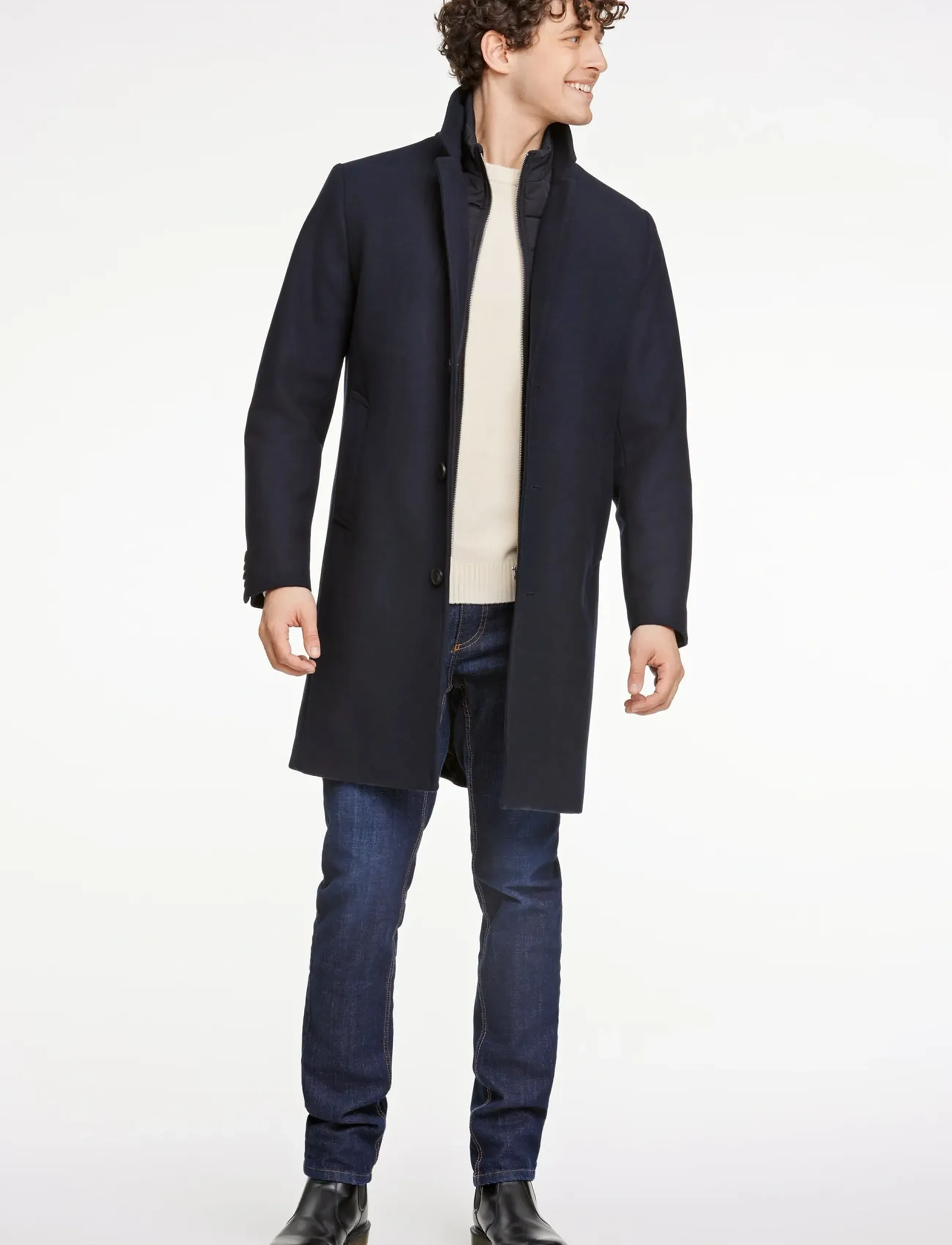 Lindbergh - Detachable collar lapel coat - ullrockar - navy - 3