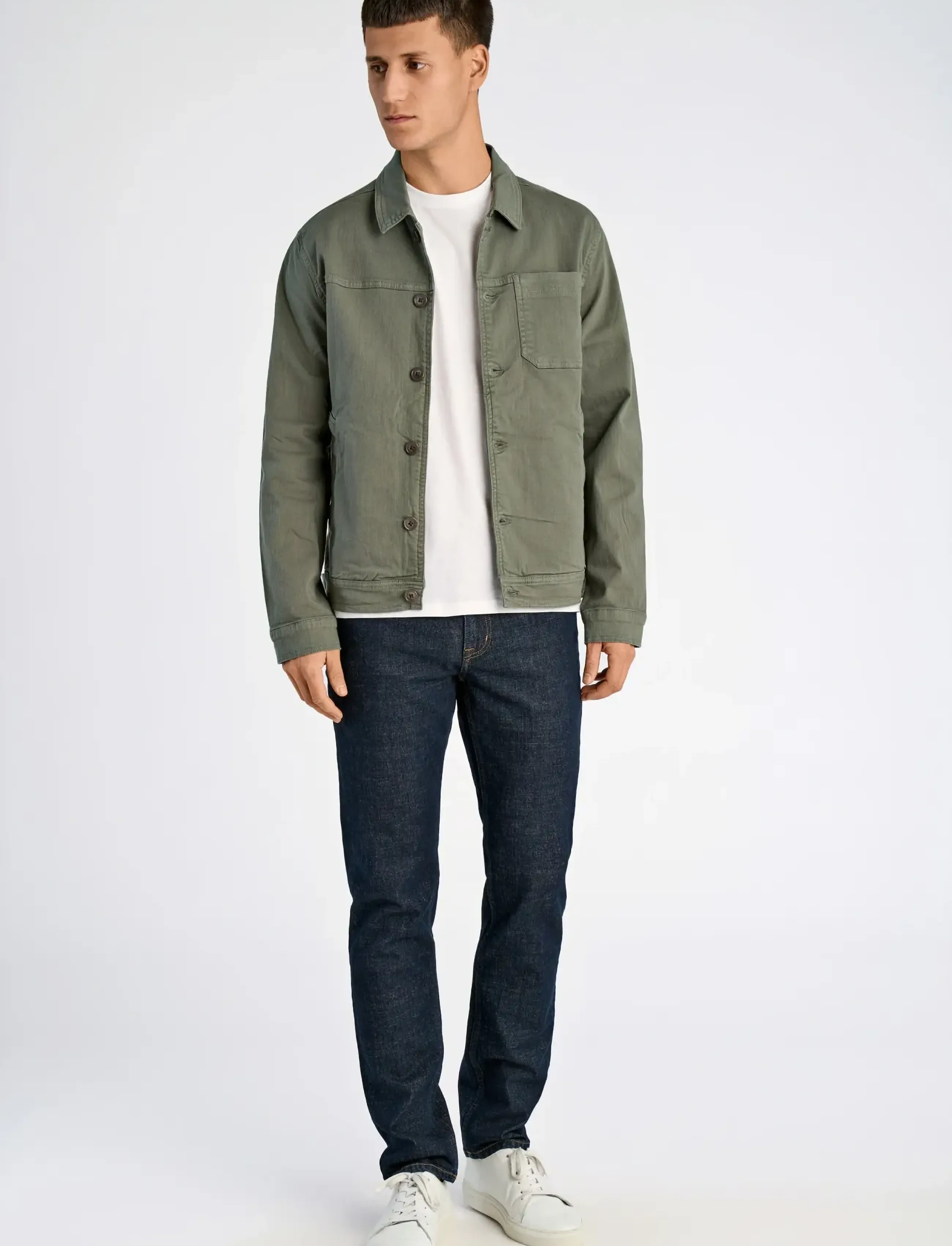 Lindbergh Cropped Length Overshirt, Mænd, Cropped Overshirt, Kakigrøn, Str: XXL