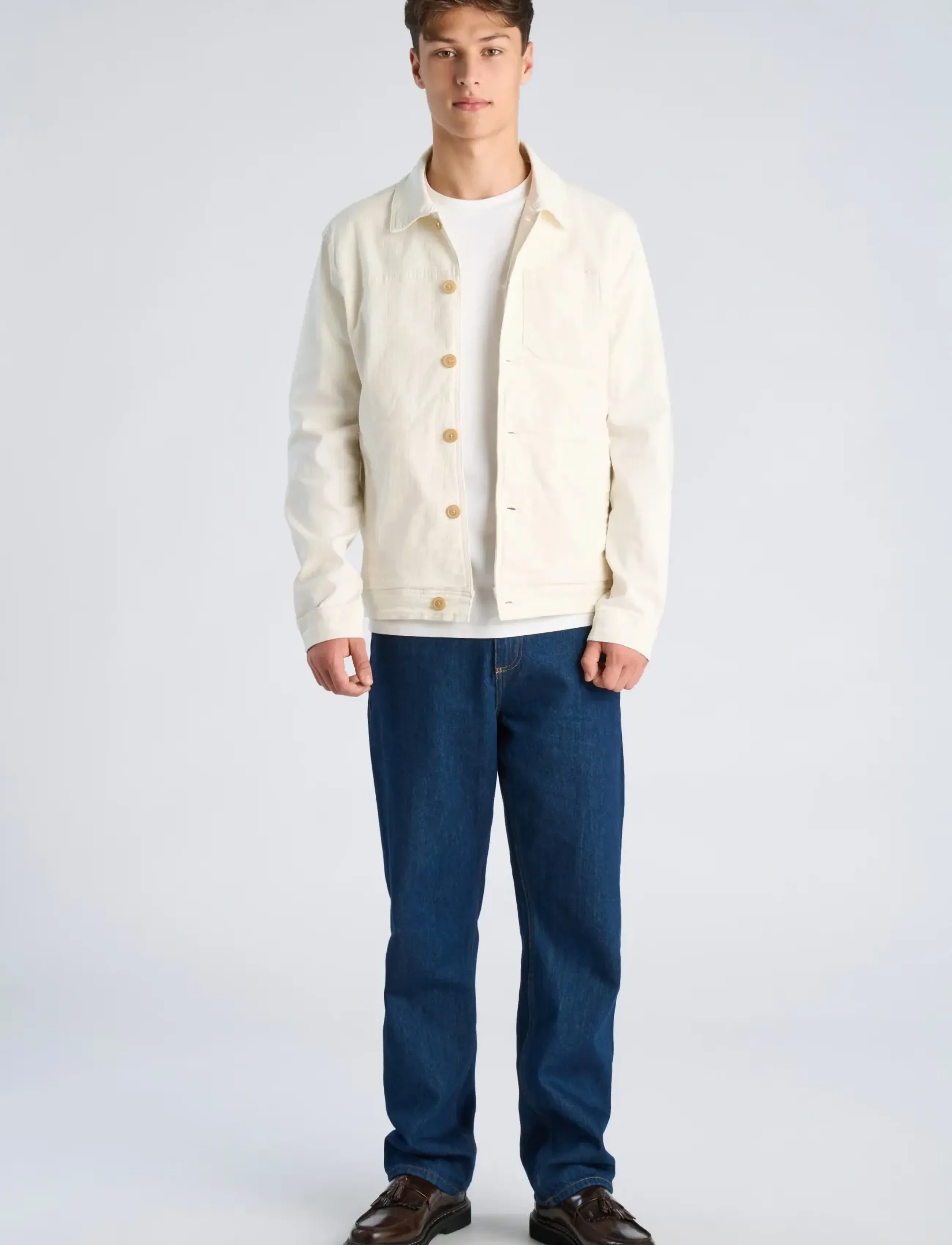 Lindbergh Cropped Length Overshirt, Mænd, Cropped Overshirt, Cream, Str: XL