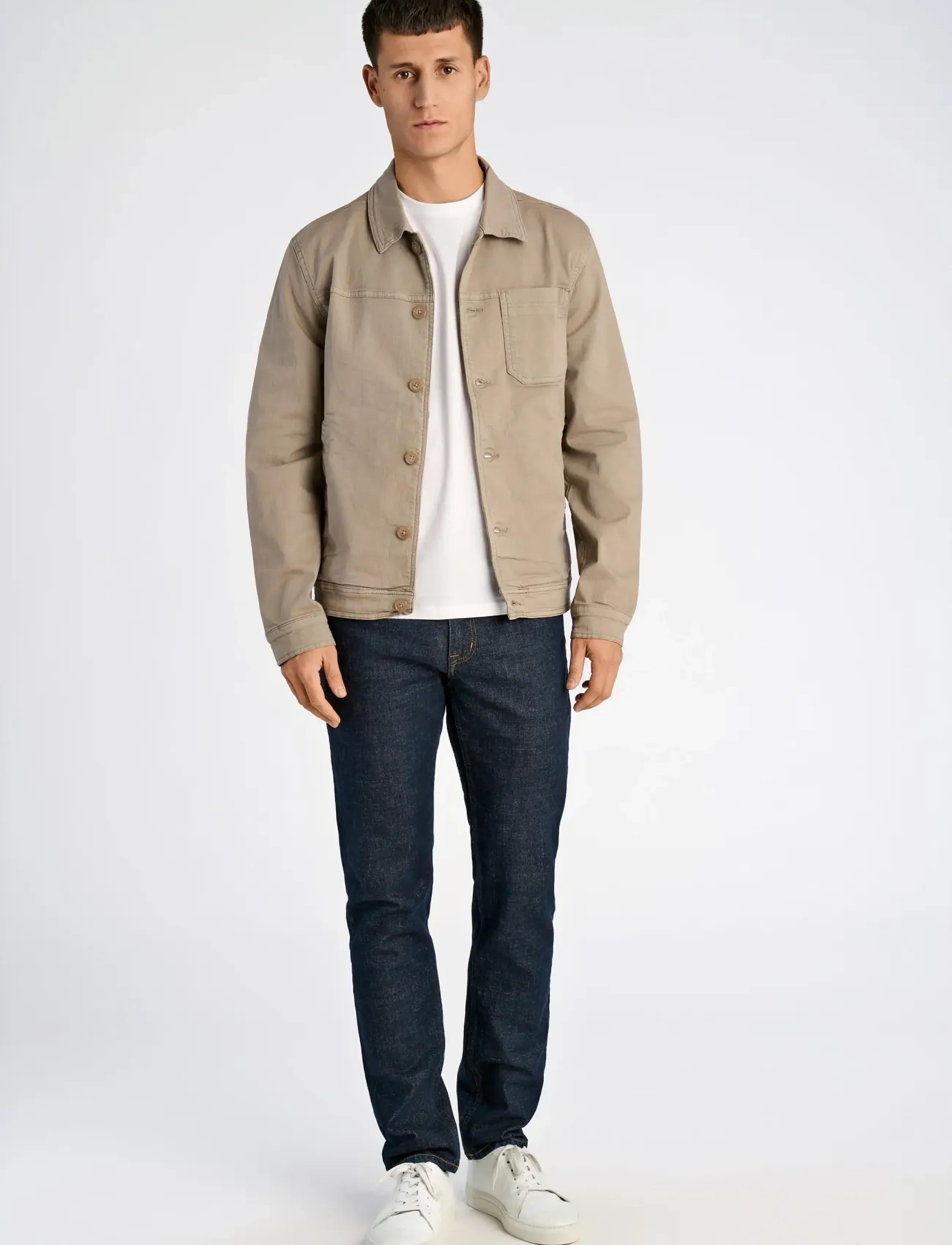Lindbergh Cropped Length Overshirt, Mænd, Cropped Overshirt, Beige, Str: XXL