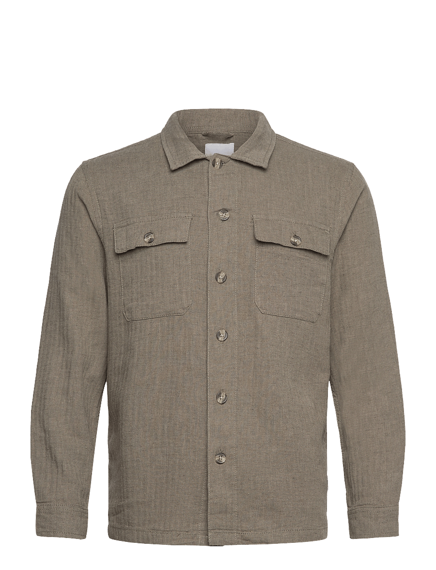 Lindbergh - Cotton linen overshirts L/S - collections - army - 1