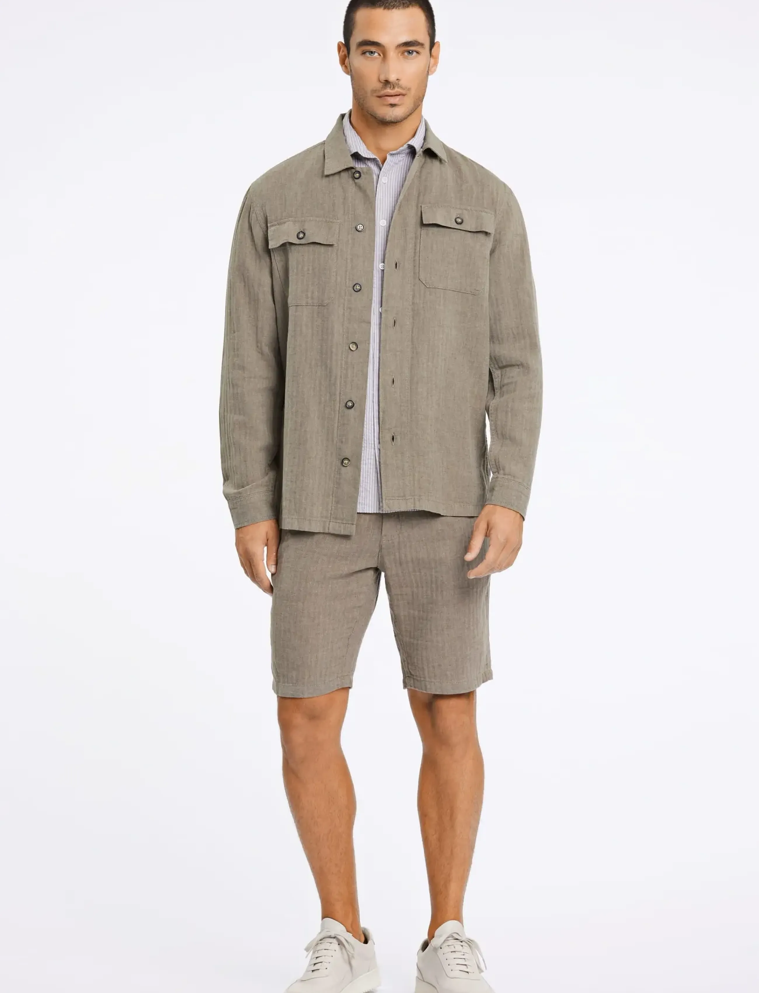 Lindbergh Cotton Linen Overshirts L/S, Mænd, Tekstureret Overshirt, Brun, Str: M