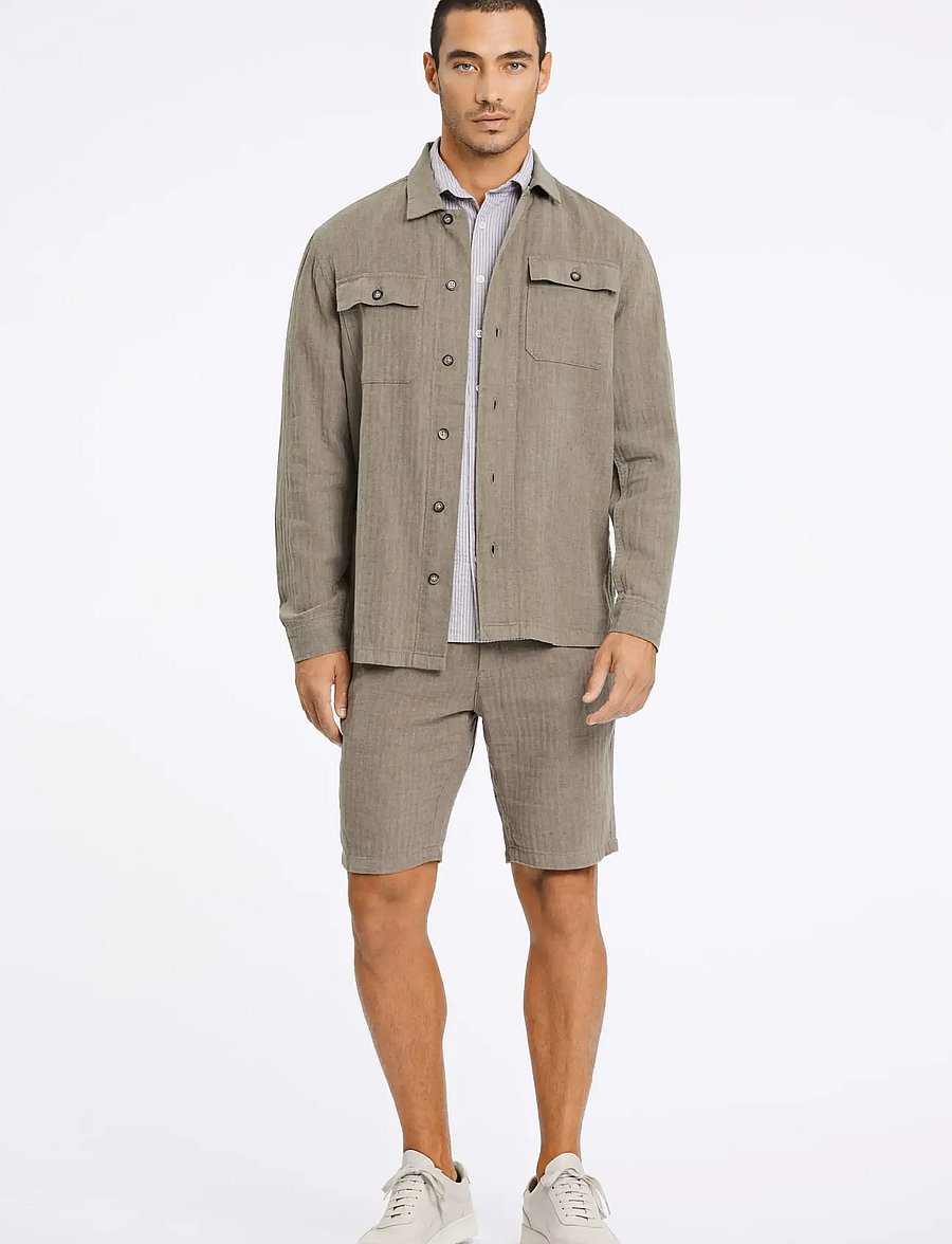 Lindbergh - Cotton linen overshirts L/S - collections - army - 0