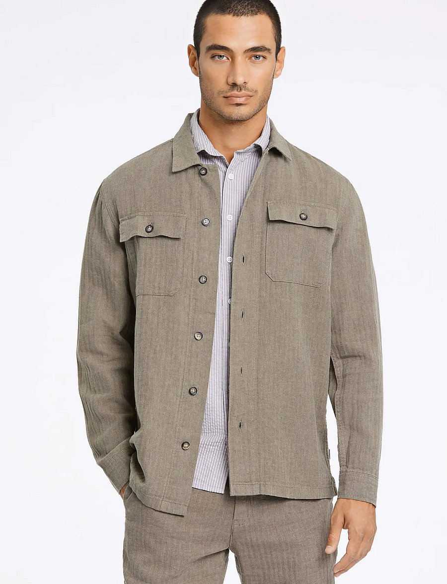 Lindbergh - Cotton linen overshirts L/S - collections - army - 3