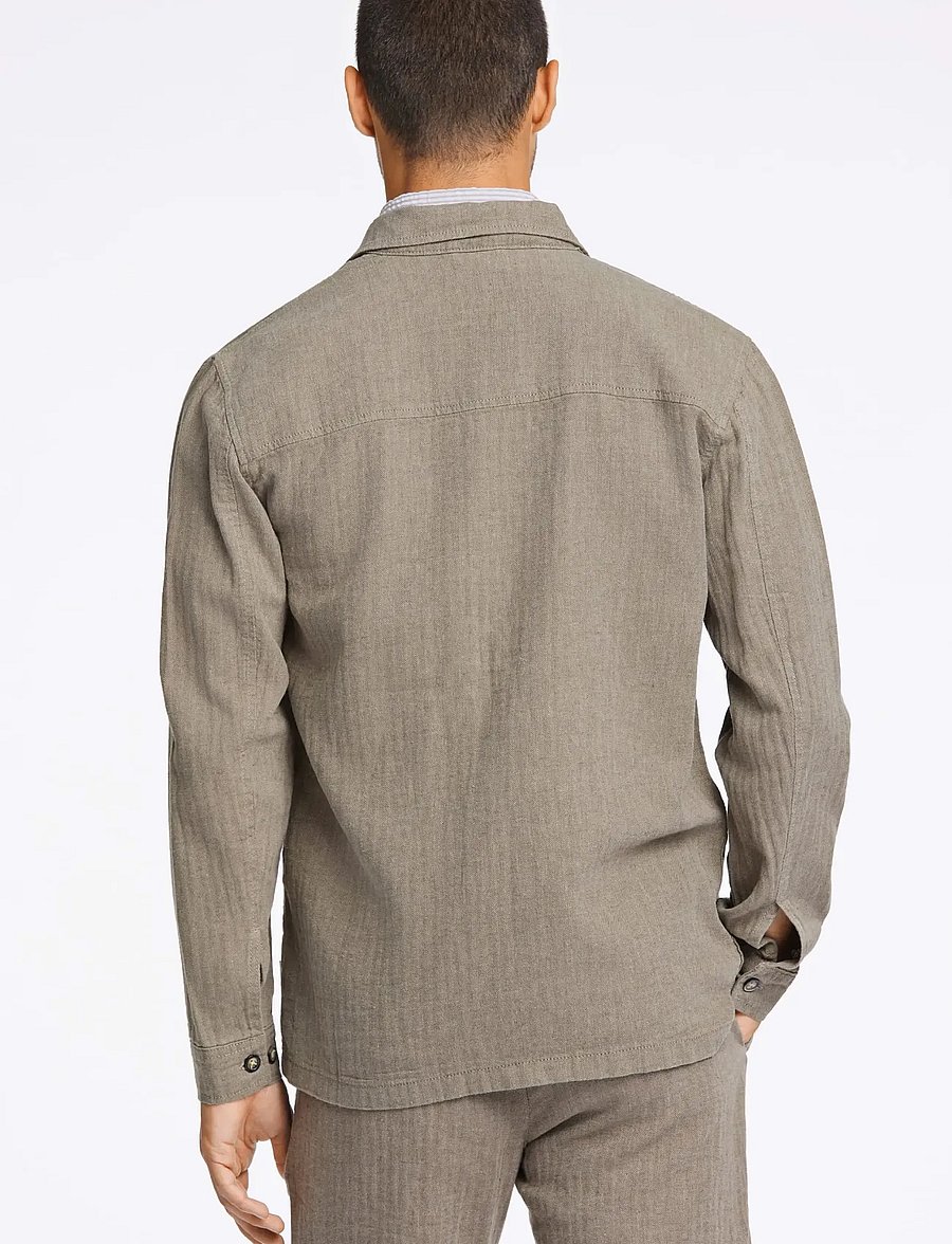 Lindbergh - Cotton linen overshirts L/S - collections - army - 4