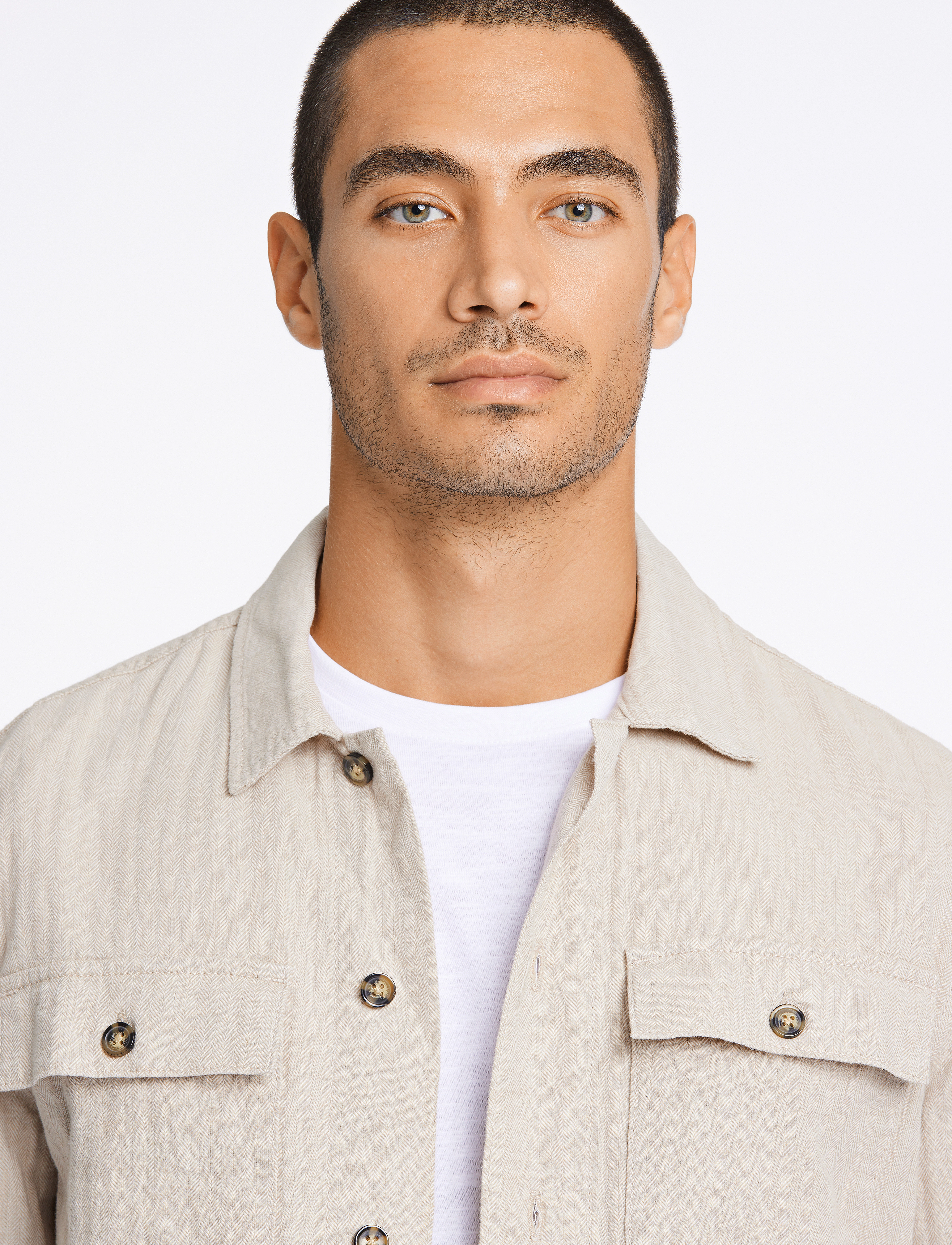 Lindbergh - Cotton linen overshirts L/S - män - lt stone - 3