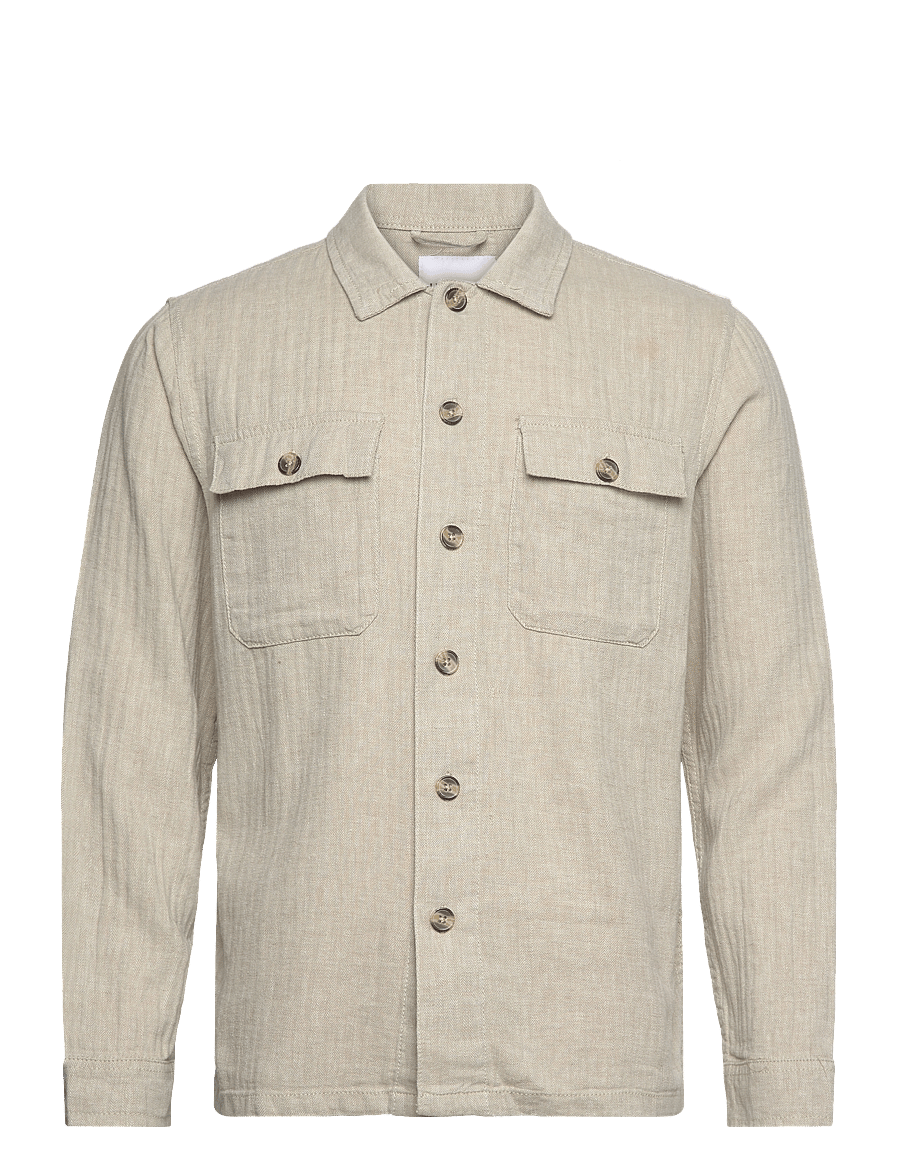 Lindbergh - Cotton linen overshirts L/S - kollektioner - lt stone - 1