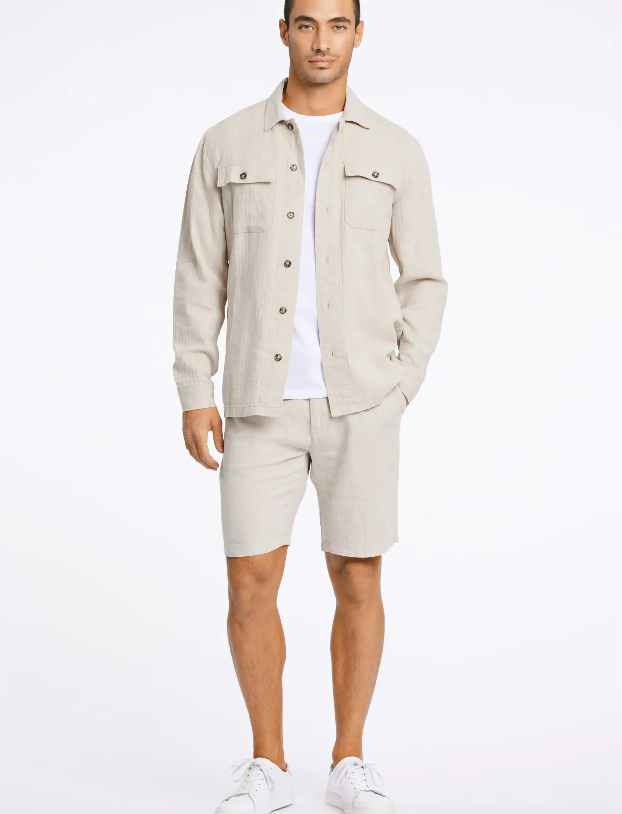 Lindbergh Cotton Linen Overshirts L/S, Mænd, Tekstureret Overshirt, Beige, Str: XL