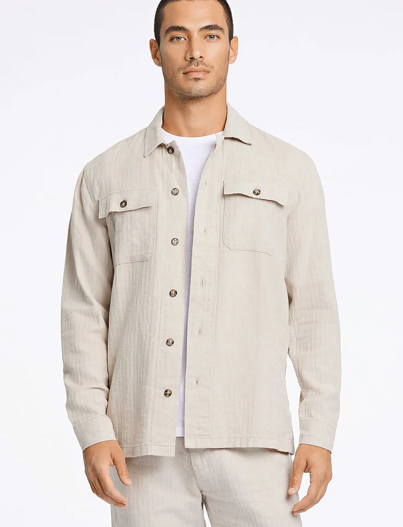 Lindbergh - Cotton linen overshirts L/S - kollektionen - lt stone - 3
