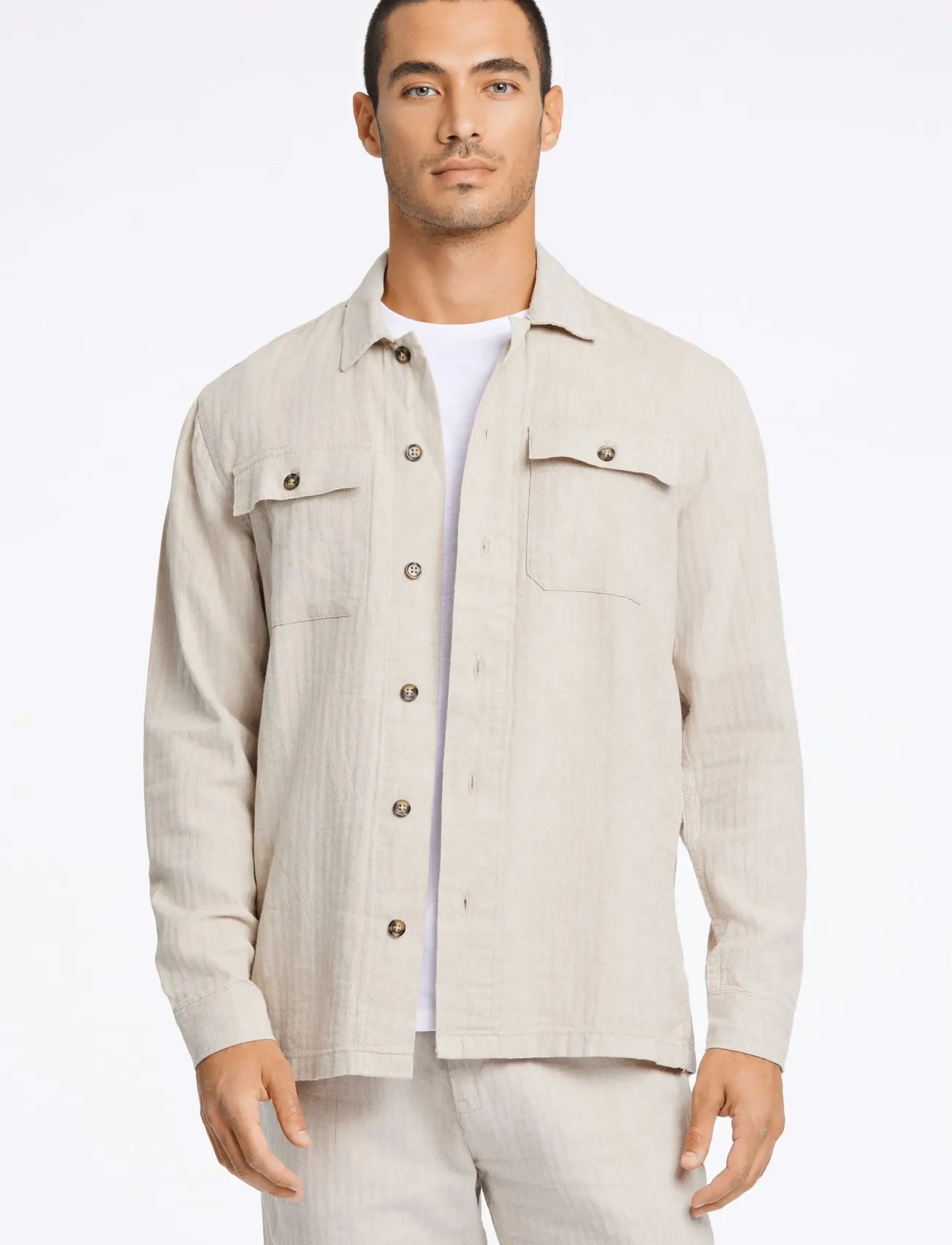 Lindbergh - Cotton linen overshirts L/S - mænd - lt stone - 3