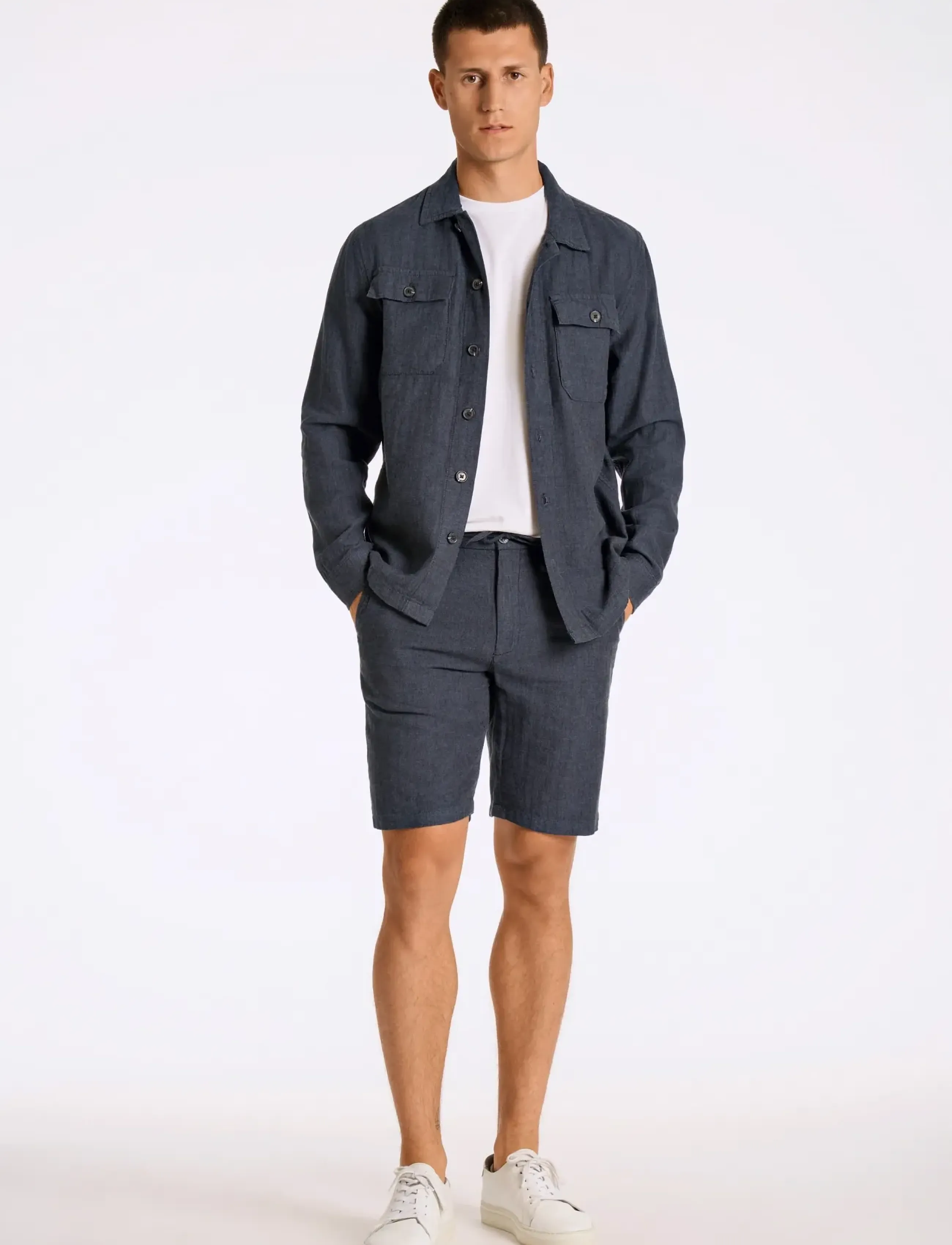 Lindbergh Cotton Linen Overshirts L/S, Mænd, Tekstureret Overshirt, Navy, Str: L