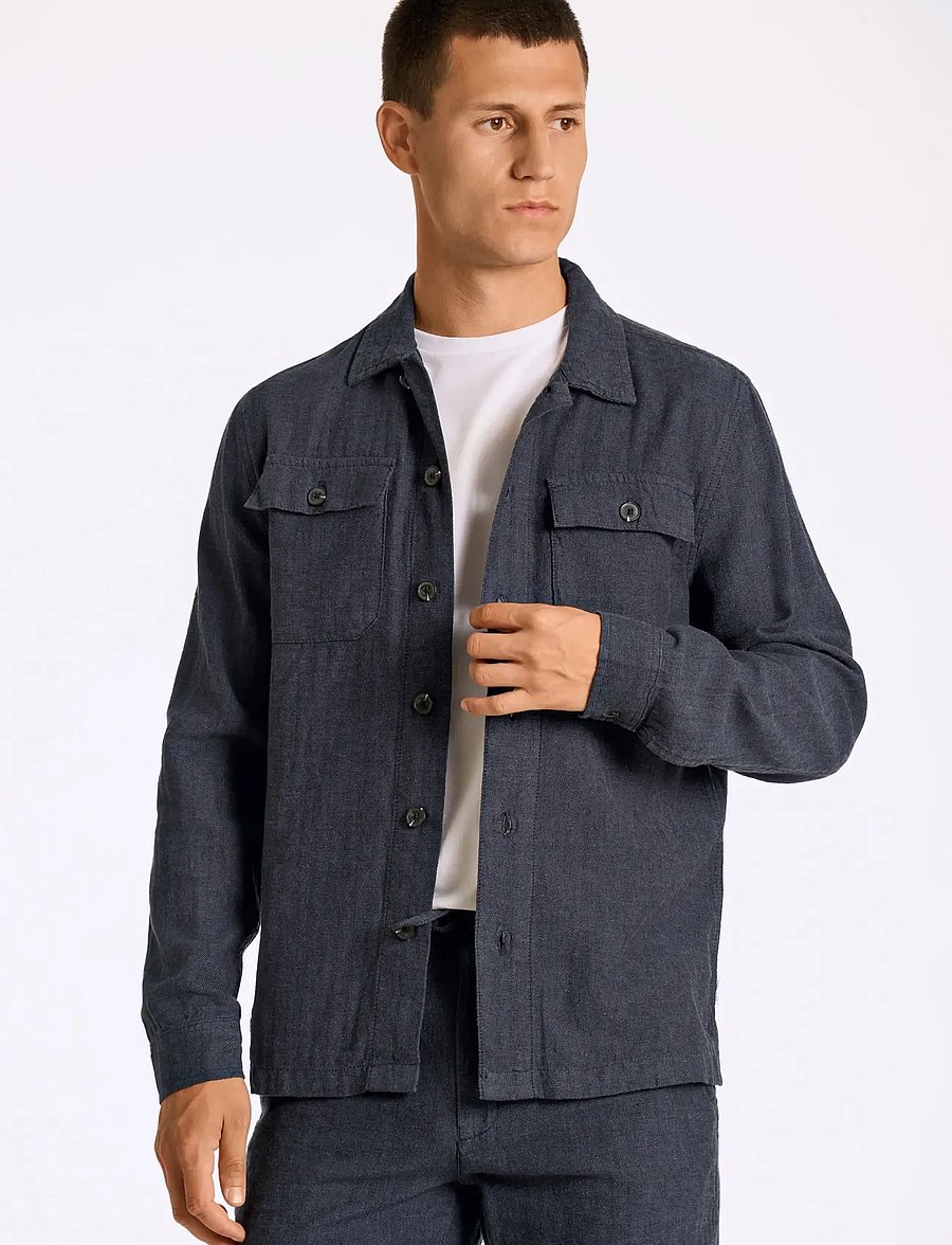 Lindbergh - Cotton linen overshirts L/S - kollektioner - navy - 3