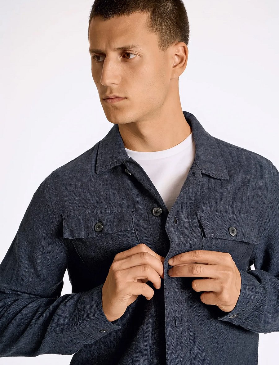 Lindbergh - Cotton linen overshirts L/S - kollektioner - navy - 5