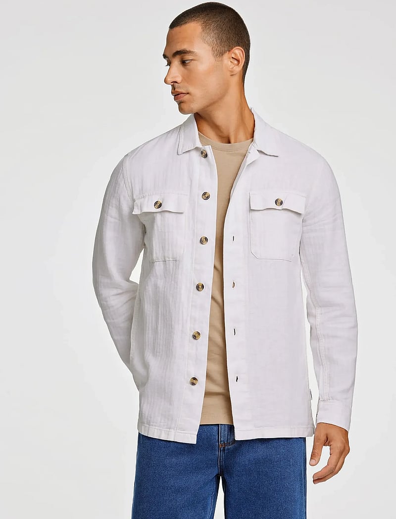 Lindbergh - Cotton linen overshirts L/S - single breasted blazers - optical white - 3