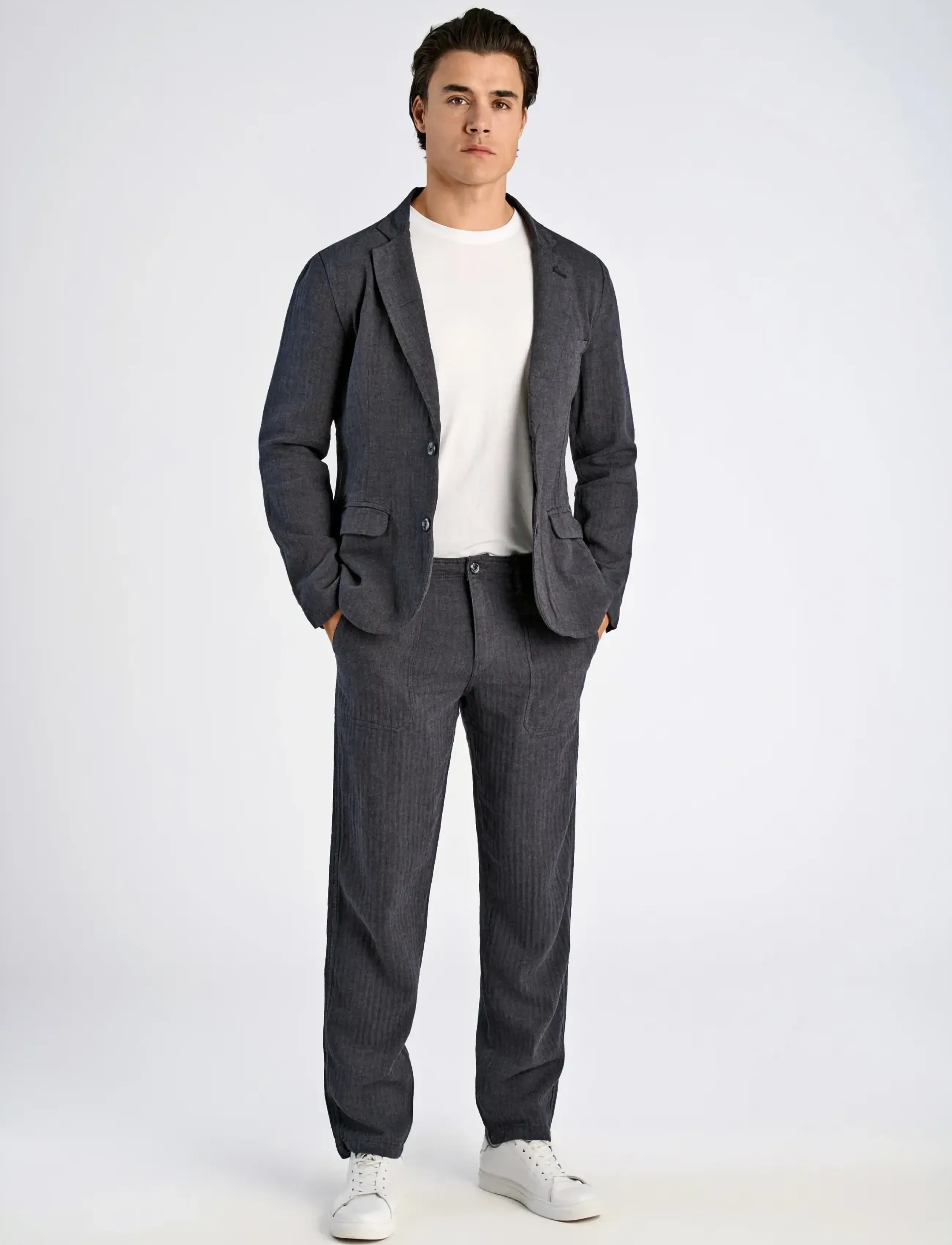 Lindbergh Cotton Linen Blazer, S, Grey, Blazere > Enkeltradede Blazere, Herre